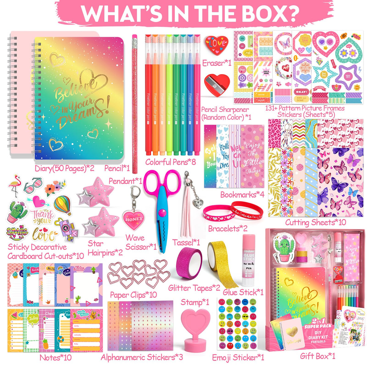Axirata 2-Pack DIY Journal Kit for Girls, Journal Set for Tween & Teen Girl 6-8-14 Year Old, Scrapbook & Diary Supplies Toy Set, Art & Crafts Stationery Kit Birthday Christmas Ideal Gift for Girls
