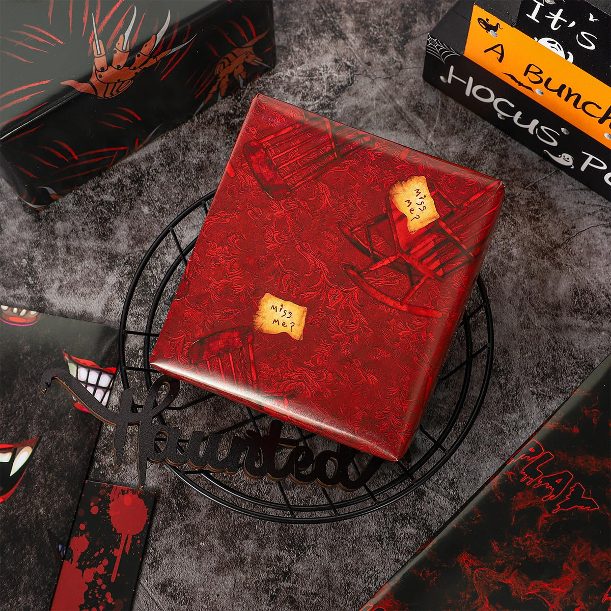 JarThenaAMCS 12 Sheets Halloween Bloody Wrapping Paper - Not Roll - Horror Handprint Paw Blade Gift Wrap Paper Folded Flat for DIY Crafts Holiday Party Supplies, 19.7 x 27.6 Inch