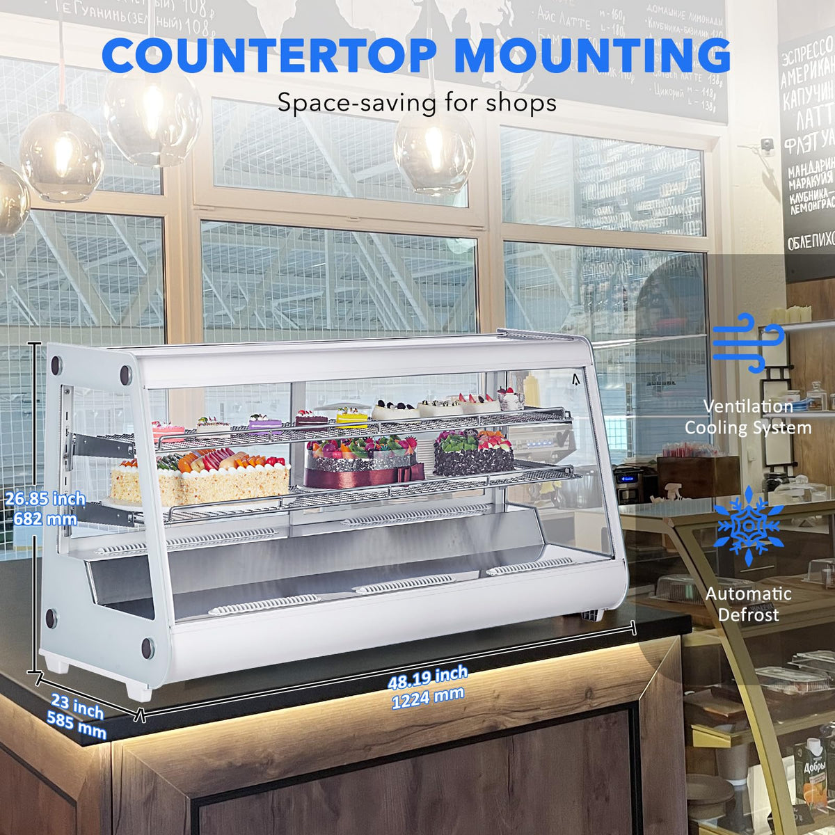 Towallmark 8.1 Cu.Ft. Refrigerated Display Case, 100L Countertop Pastry Display with LED Lighting, TURBO Cooling & Frost-Free Air-Cooling, 2-Tier Commercial Cake Refrigerator for Bakery & Dessert Shop