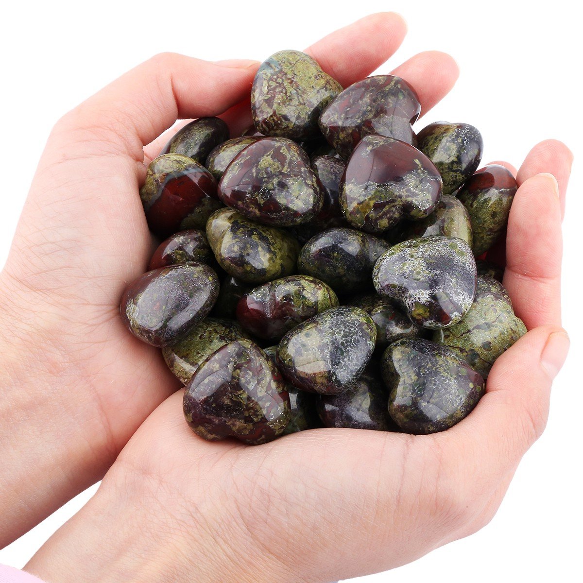 rockcloud Healing Crystal 0.8 inch Dragons Blood Heart Love Carved Palm Worry Stone Chakra Reiki Balancing Mini Size(Pack of 4)