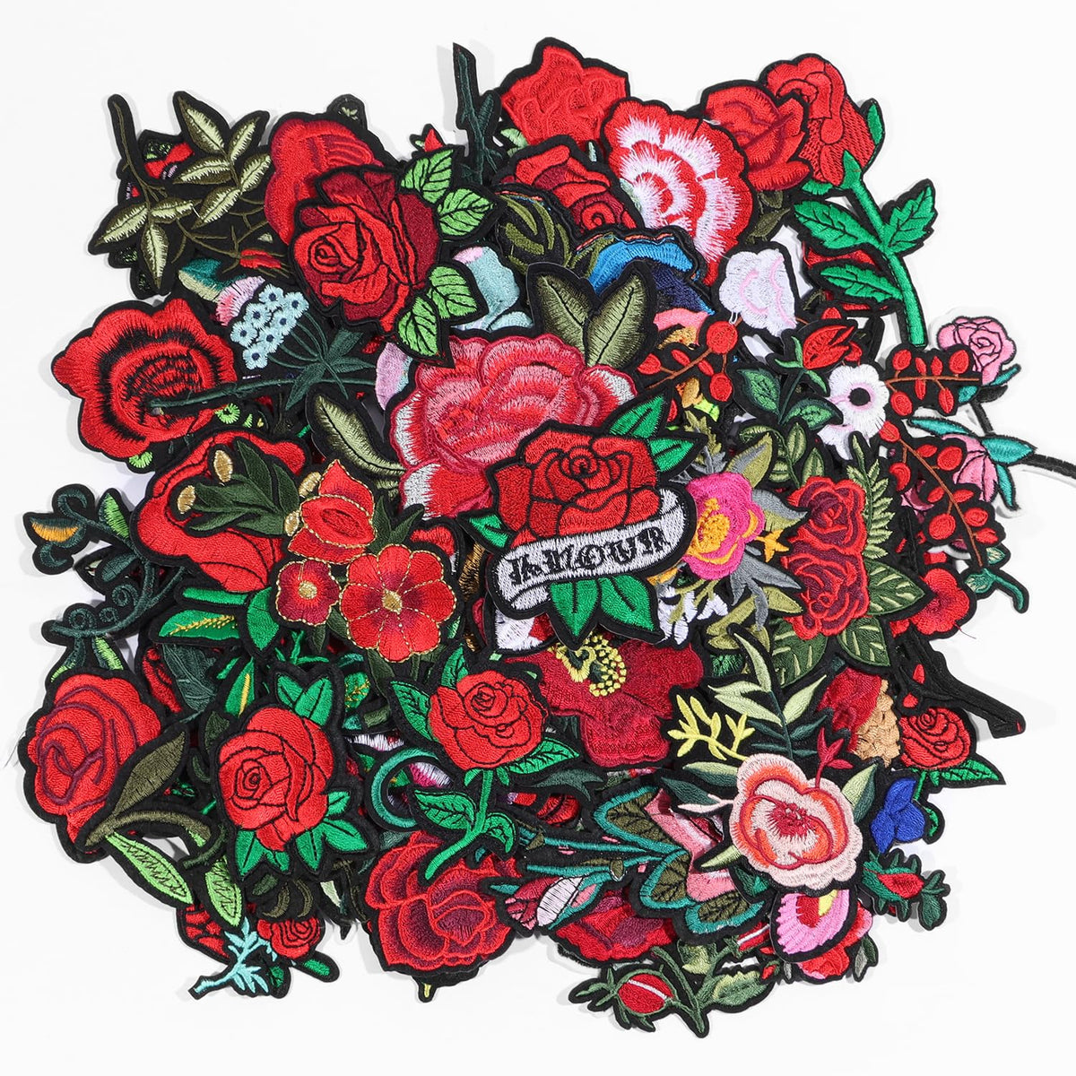 60Pcs Flower Embroidered Patches Random Assorted Styles Iron on Patches Rose Flower DIY Sew Applique Repair Patch for Clothes DIY Accessories