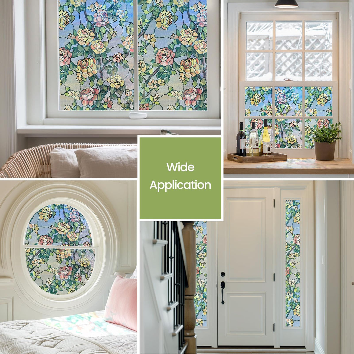 ADD.HERES Stained Glass Window Film, 3D Decorative Window Privacy Film for Bathroom,Front Door,Home, Sun Blocking Heat Control,Static Cling, The Beast's Rose 17.3inch x 47.2inch
