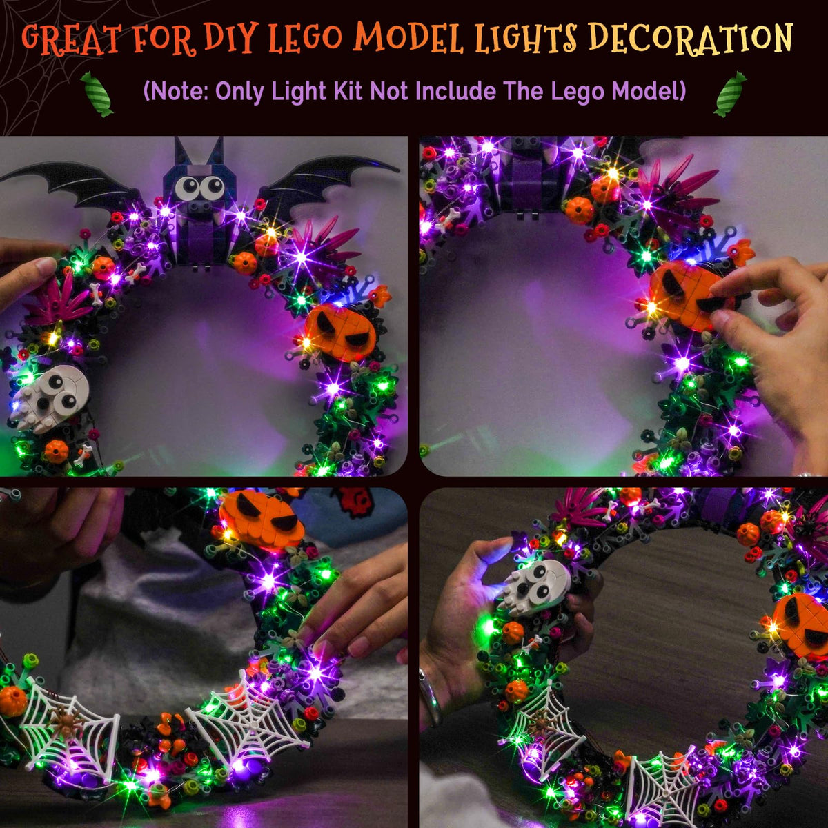 Hilighting Upgraded Led Light Kit Compatible with Lego Halloween Wreath Building Set, Lights Decoration Compatible with Lego 40825 (Model Not Included)