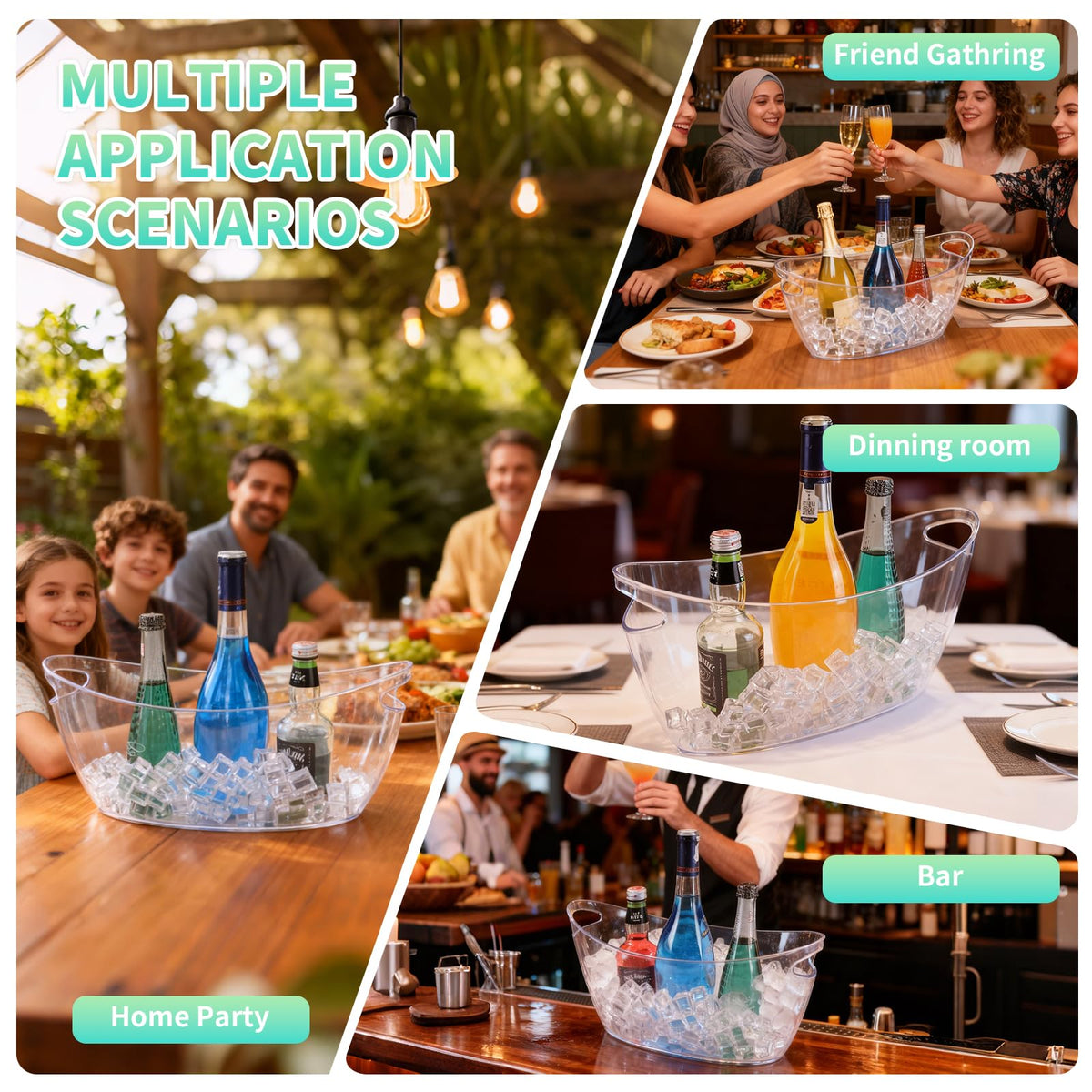 Ice Buckets for Parties, 2 Pack 5.5L Clear Acrylic Champagne Beverage Buckets Tub with Scoops & Wine Bottle Opener, Large Ice Bucket for Mimosa Bar, Wine, Beer, Cocktails & Drinks (3-5 Bottles)