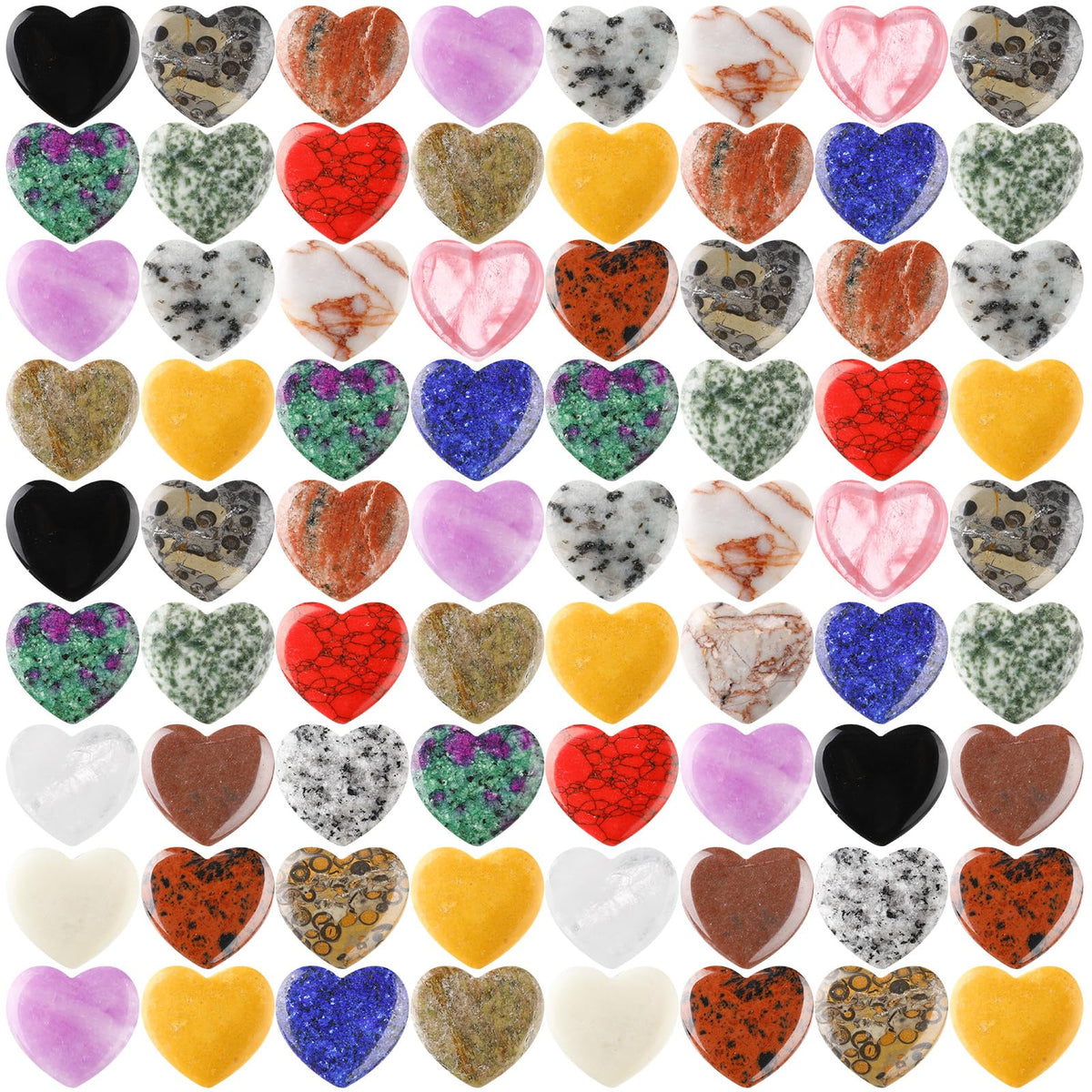 Nuenen 72 Pcs Natural Heart Shaped Crystal Stone 1.2 Inch Worry Stone Bulk Heart Palm Pocket Healing Carved Love Mini Gemstone Decor for Valentines Witchcraft Meditation