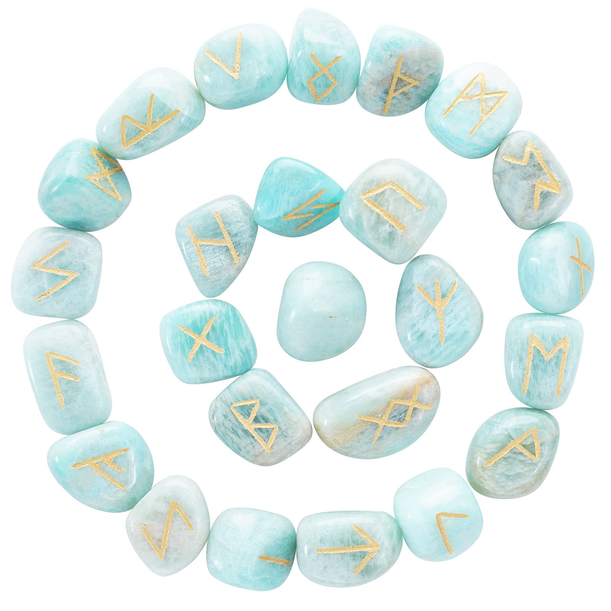 Crocon Amazonite Rune Stones Sets for Beginners with Elder Futhark Alphabets for Healing Chakra Crystals Reiki feng Shui Gemstone Runes Set Size: 15-20 mm with a Pouch & Rune brochure