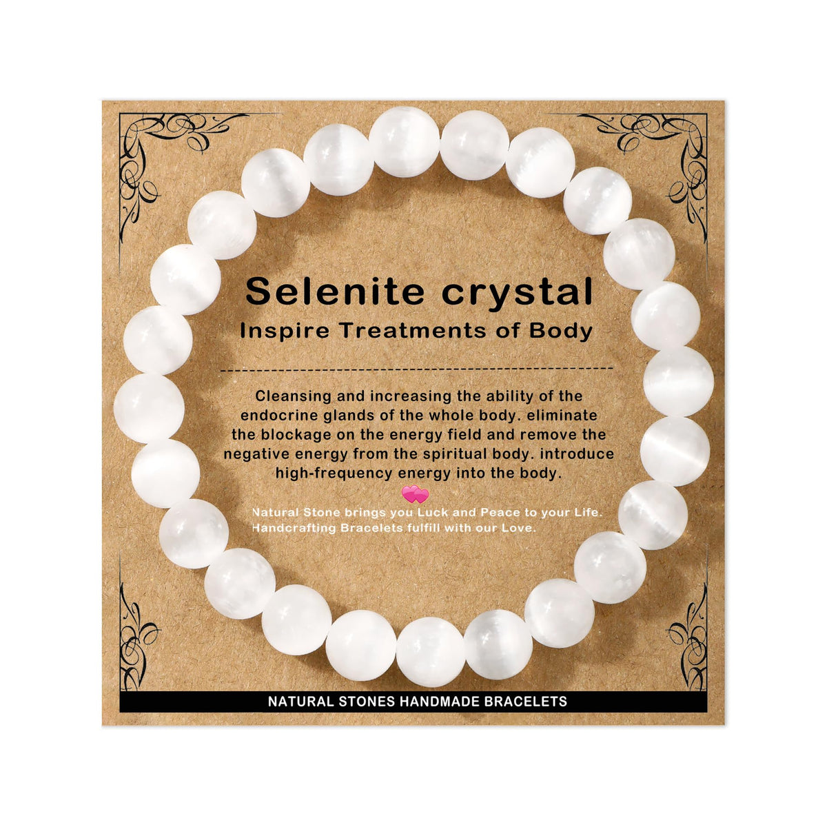 AD Beads 8mm Handmade Selenite crystal Elastic Bracelet – Natural Gemstone for Inspire treatments of body – Meditation, Yoga, Healing and Energy Gift for Men Women