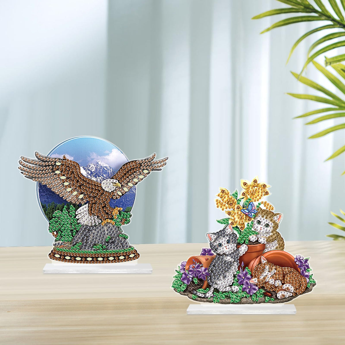 2Pcs 2D Flat DIY Diamond Painting Desktop Ornament Kit, Special Shaped Crystal Diamond Art Painting Tabletop Ornaments for Adult Beginner, Perfect Handmake Gifts of Diamond Art for Home Office Decor