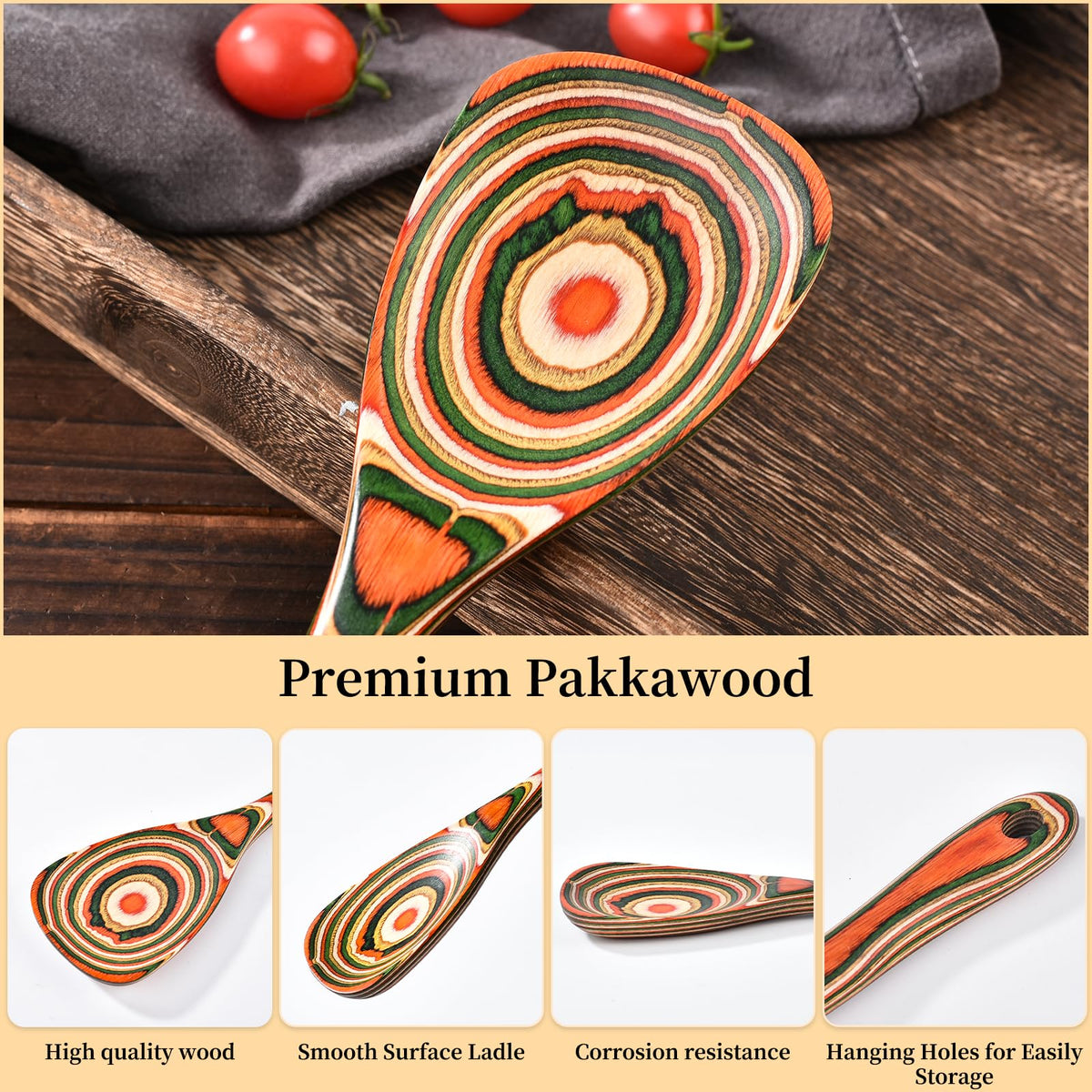 Gudamaye Pakkawood 7-Piece Red Wooden Cooking Utensils, Wooden Spoons for Cooking,Wooden Spoon Set, Wooden Kitchen Utensil set, Pakkawood kitchen Utensils for Serving, Bridal Shower Gifts