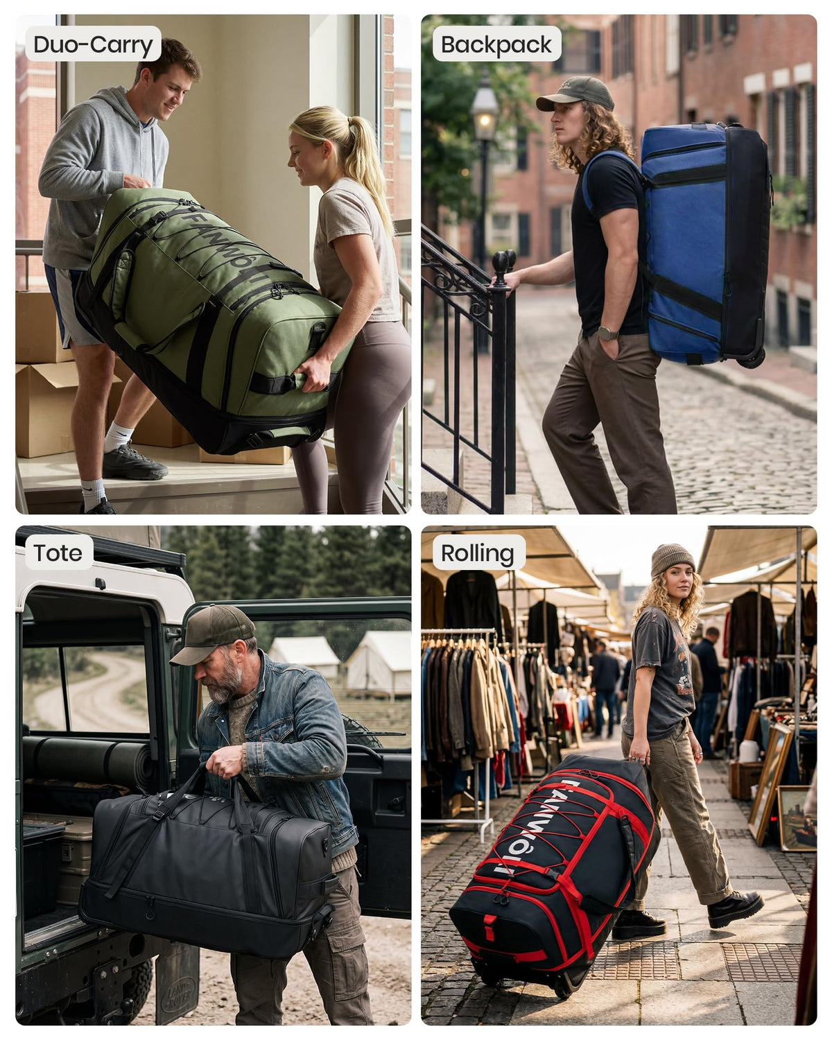 Fanwoli Extra Large 120L Expandable Rolling Duffle Bag with Wheels, 30" Foldable Heavy Duty Duffel Backpack, Durable Water Resistant Collapsible Bag for Moving, Camping, College Dorm