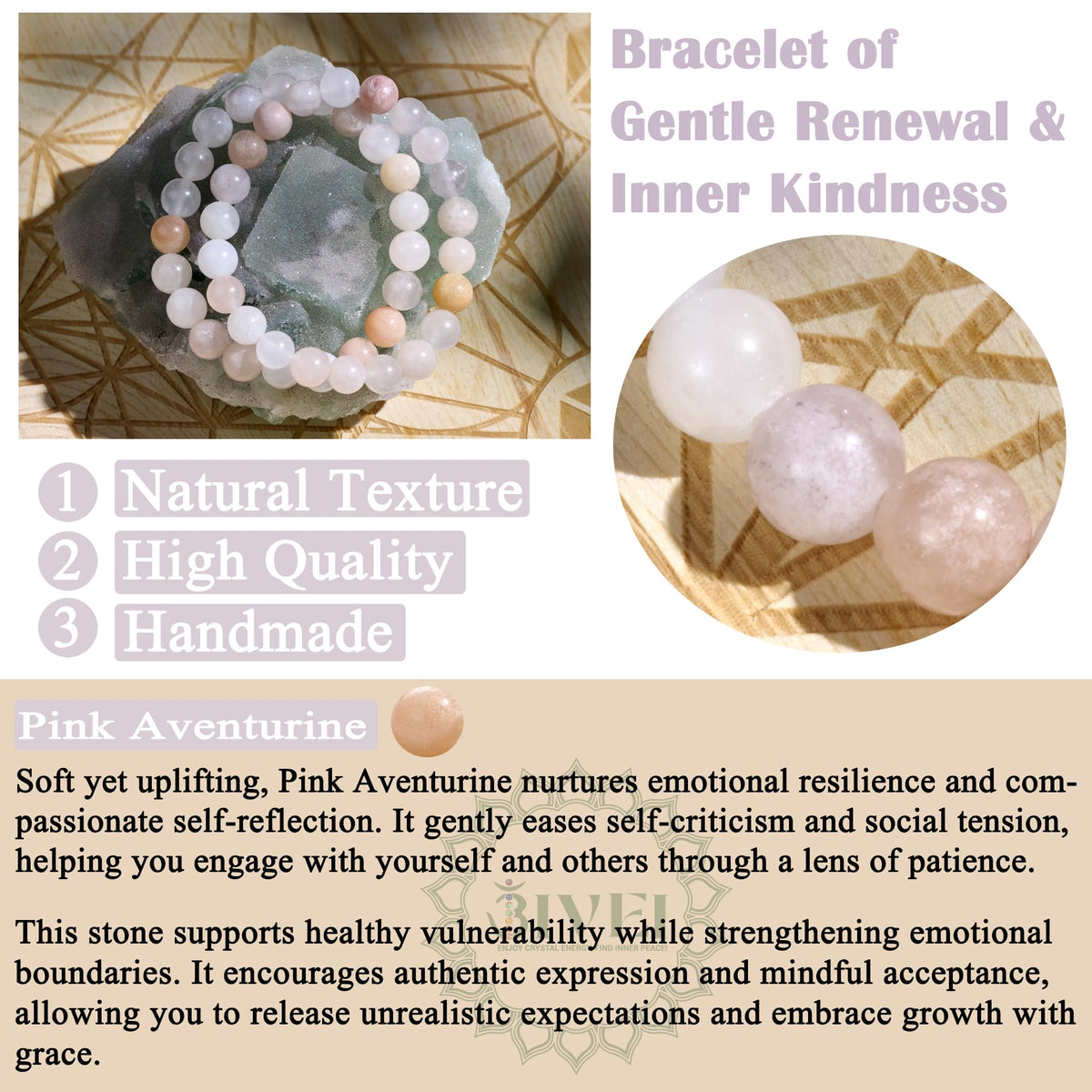 Bivei Natural Gemstone Semi Precious Healing Crystals Handmade Stretchy Round Beads Bracelet, Enhance Positive Energy,Stocking Stuffers for Women(Pink Aventurine (Balance & Harmony)(Small))