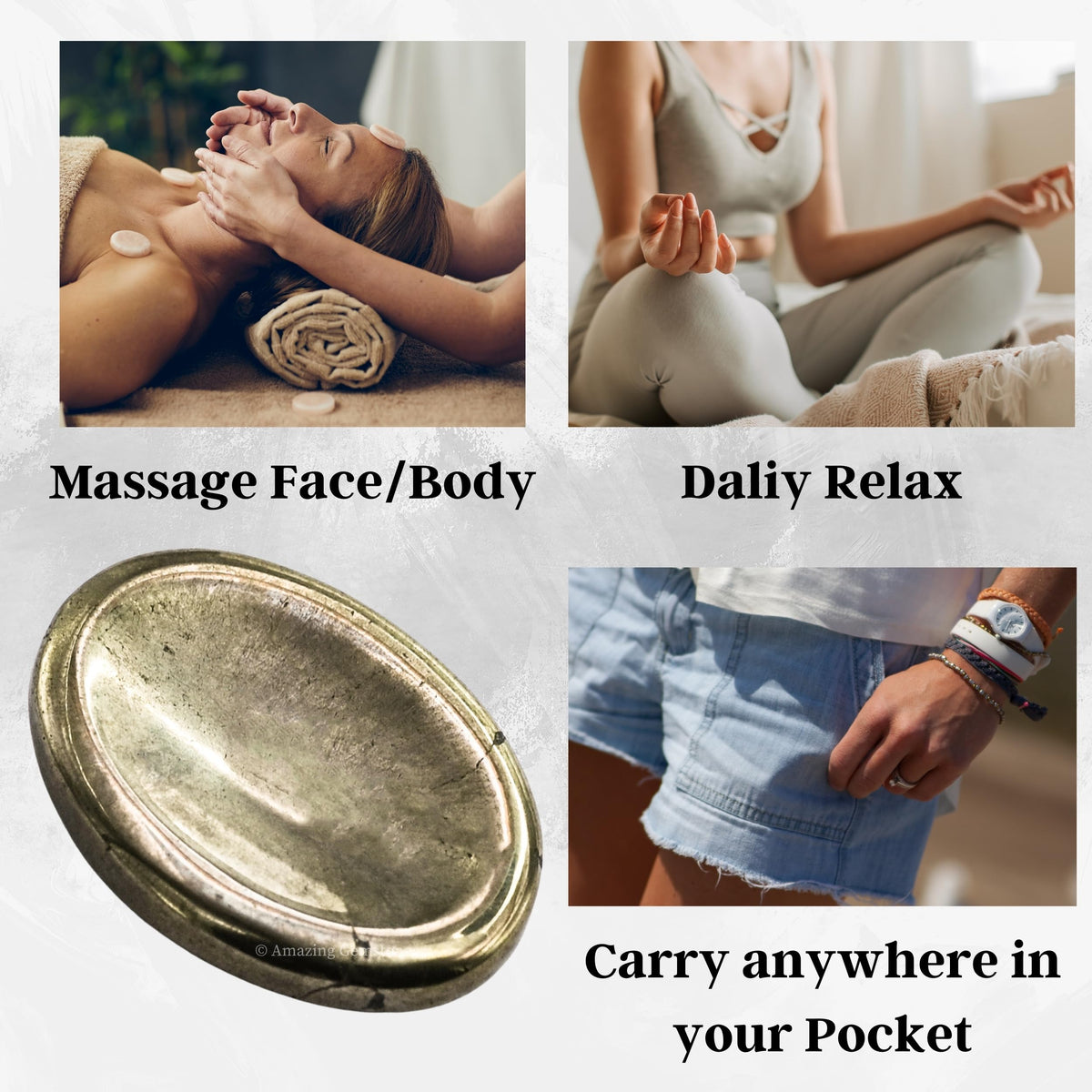 Amazing Gemstone Pyrite Worry Stone Crystals and Healing Stones - Worry Stones for Stress Relief Gifts - Piedra Crystal Fidget for Meditation, Relaxation - Unique Stocking Stuffers, Gifts for Women