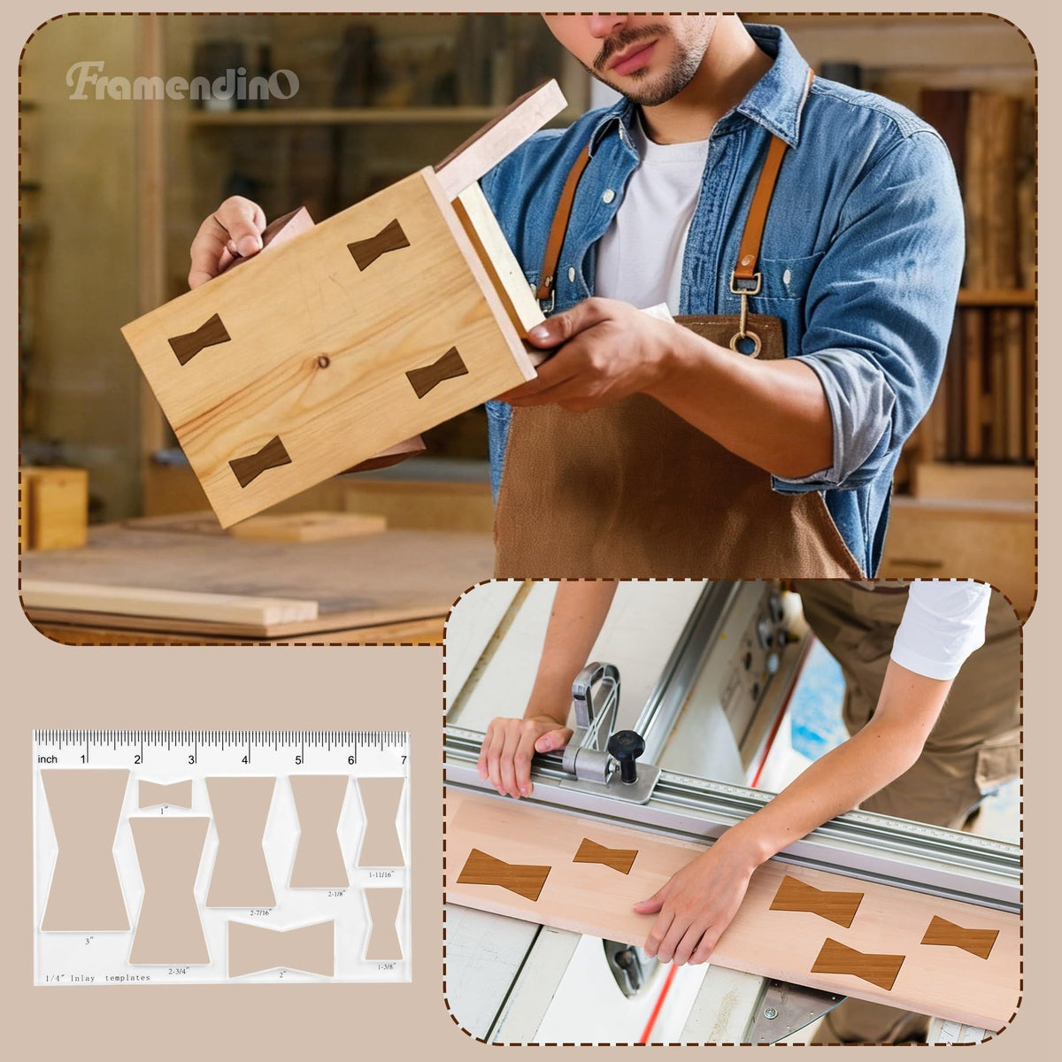 Framendino, Bowtie Acrylic Router Template for Woodworking 8 in 1 Bow Templates Jig Kit 1/4'' Thick (7x4.65 in)
