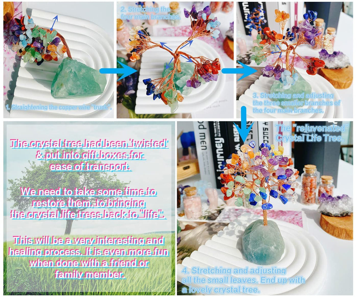 QINJIEJIE Green Aventurine Tree Crystal Tree Healing Crystals Natural Stone Base Money Tree Copper Wire Life Tree Energy Gemstone Office Desk Decor Meditation Spiritual Gift
