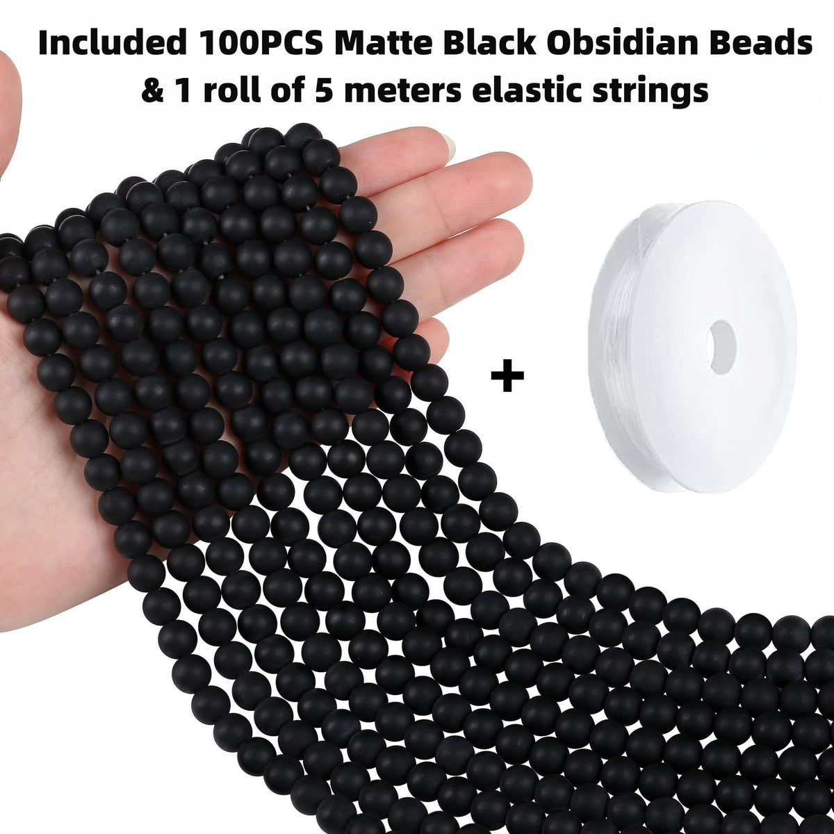 QINJIEJIE 100PCS Matte Black Obsidian Beads 8mm Natural Stone Beads Round Loose Gemstone Bead for Bracelet Beading Crystal Jewelry Making DIY Necklace Earrings 0.32"