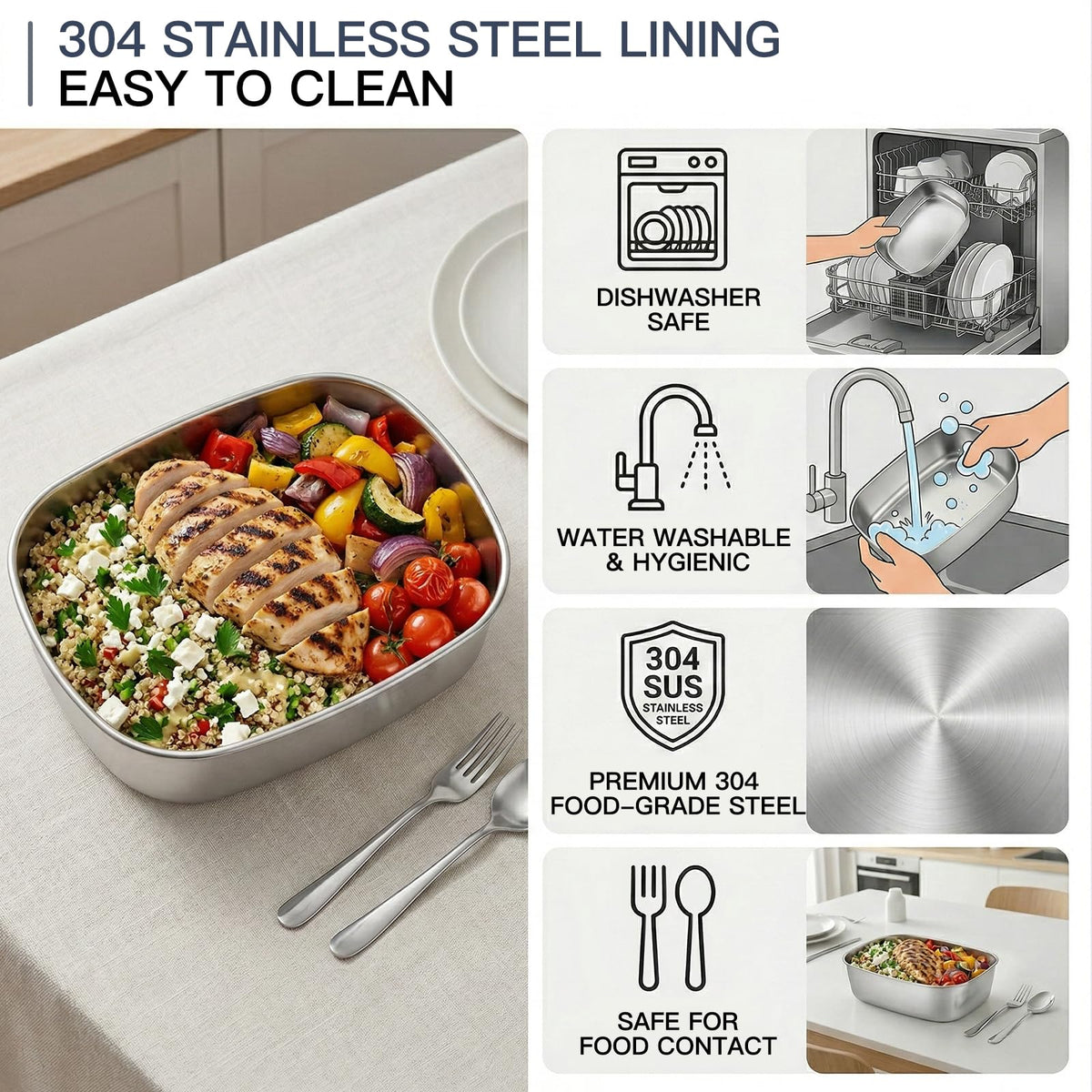 MEGAWISE Electric Lunch Box 1.5L with 304 Stainless Steel Container, 3-in-1 Food Heating Lunch Box for Adults, Food Warmer for Car, Truck, Office, Includes Utensils & Carry Bag (Charcoal Gray)