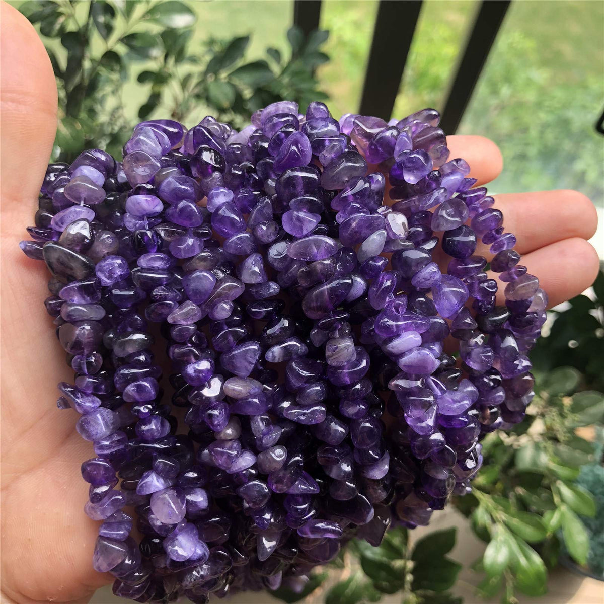 Fekuar 64" Irregular Tumbled Amethyst Chip Beads for Jewelry Making, Healing Crystal Drilled Loose Bead Strand DIY Craft Supplies, 5-8mm