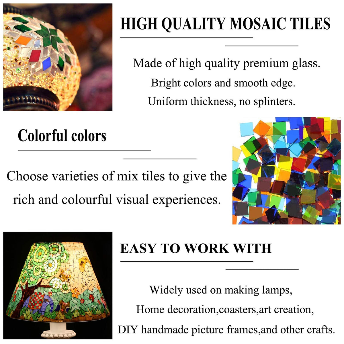 Csdtylh 1100 Pcs Mosaic Tiles, Glass Mosaic Tiles for Crafts Bulk, Stained Mosaic Glass Pieces, Mosaic Supplies for Home Decoration, Art Crafts, DIY Projects, Transparent (Mixed Shape)