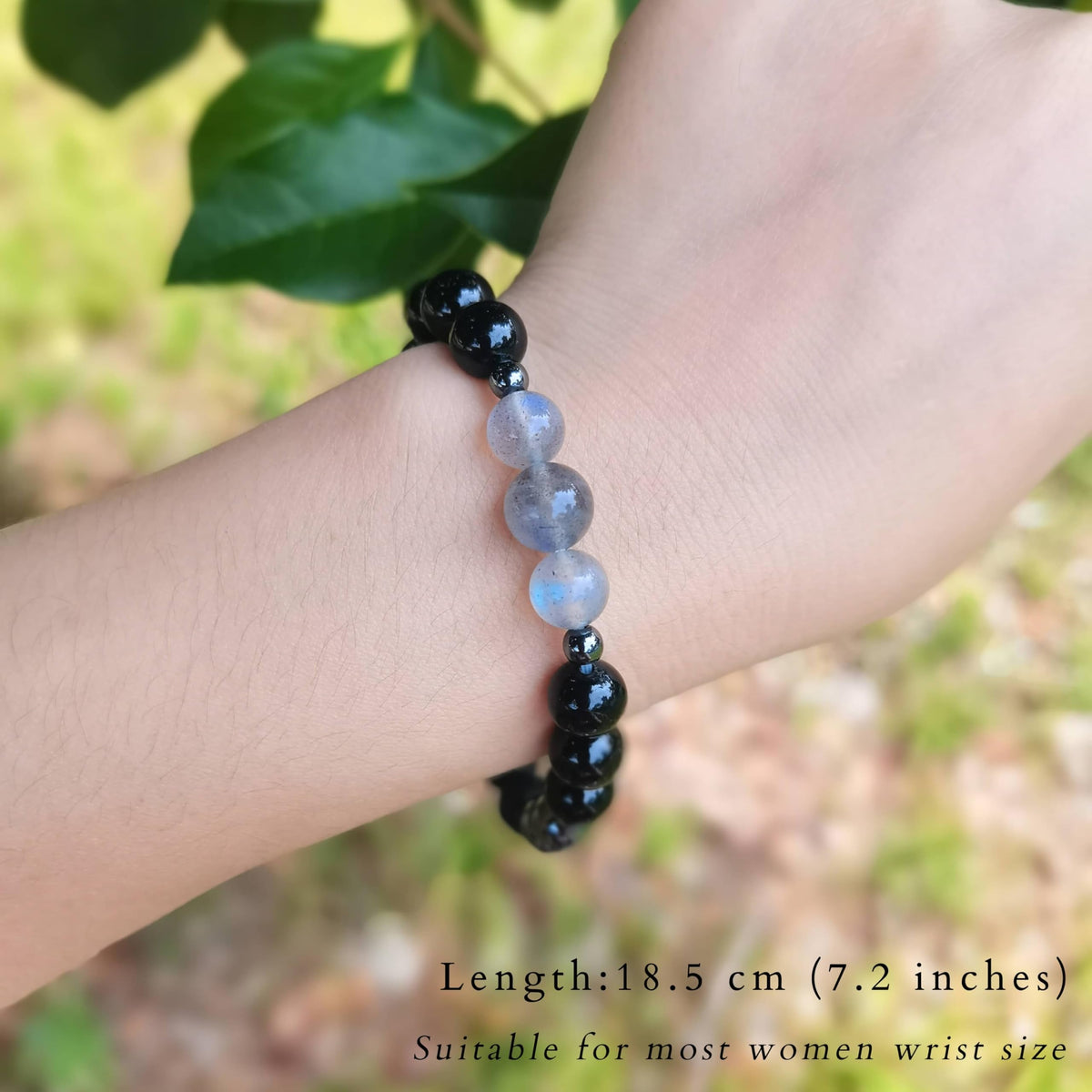 DLYFNVEV Empath Triple Protection Bracelet Black Tourmaline Hematite Moonstone Anxiety Relief Grounding Lava Rock Healing Crystal Black Beaded Balance Energy Jewelry Gifts