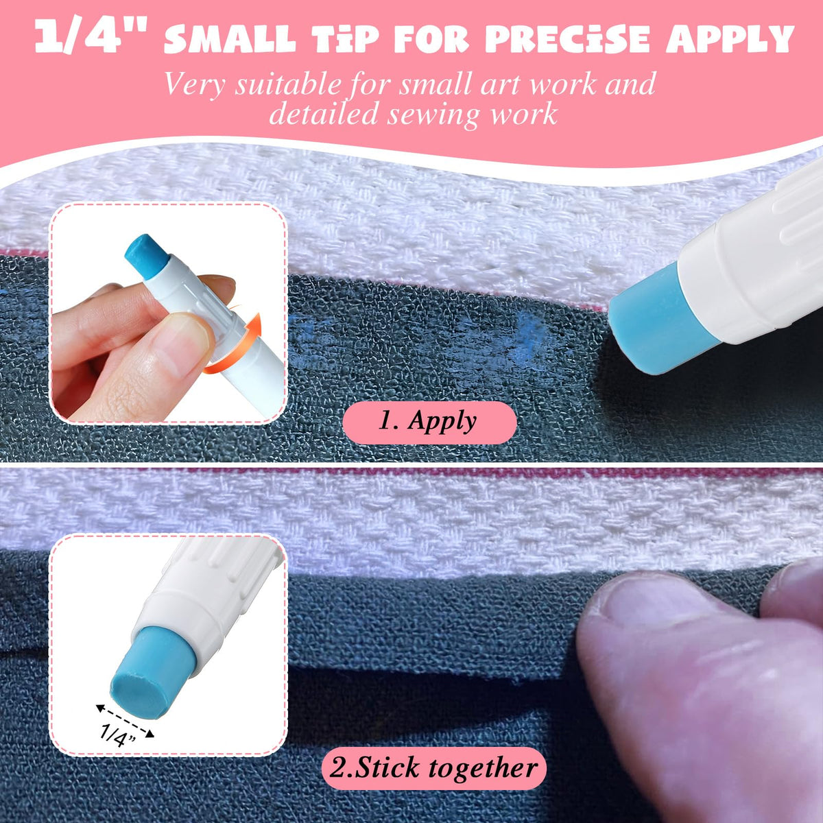 Avenuebool 2 Fabric Glue Pen with 4 Refill, Washable Temporary Fabric Sewing Adhesive, Temporary Blue Glue Stick for English Paper, Quilting, Piecing Patchwork Sewing