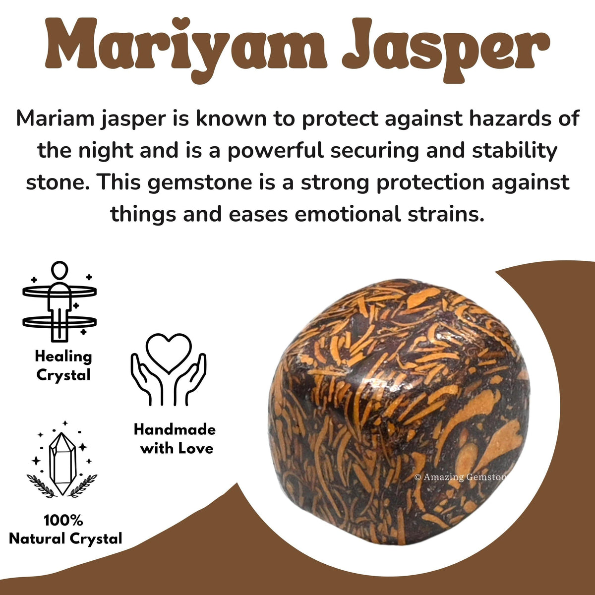 Amazing Gemstone Mariyam Jasper Crystals&Healing Stones - 1 oz Mariyam Jasper Stone, Natural Healing Stones for Energy Balance, Stress Relief - Premium Polished Gems Rocks for Meditation&Wellness