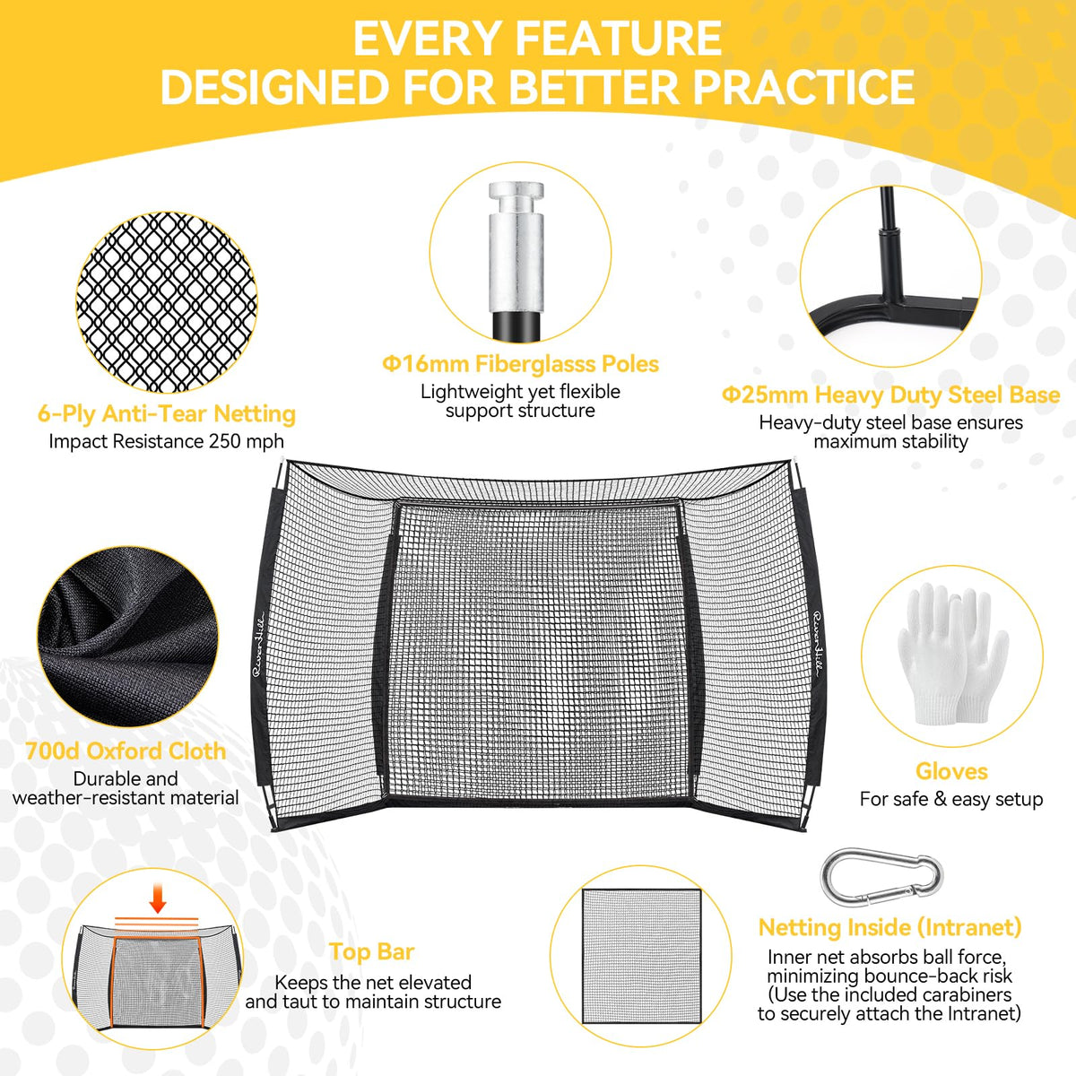 Golf Cage with Impact Screen, 10x8 Ft Golf Hitting Net w/Sound-Dampening Cloth, Practice Mat, Golf Simulator Enclosure, Indoor & Outdoor Driving Chipping Equipment for Home, Backyard & Garage