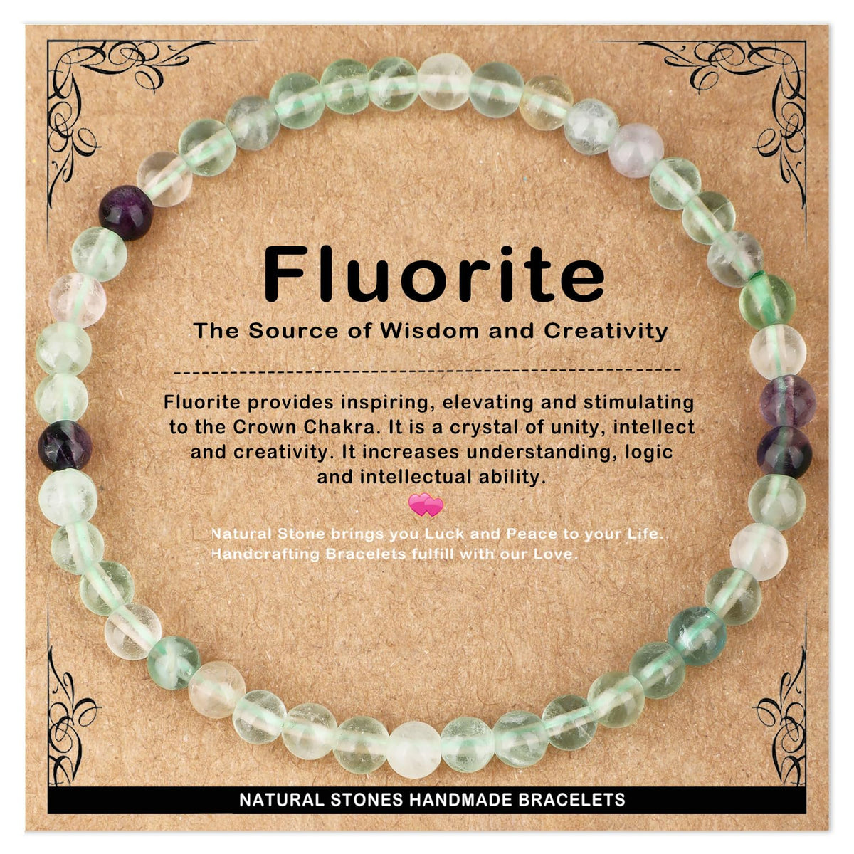 AD Beads 4mm Handmade Fluorite Elastic Bracelet – Natural Gemstone for Is the source of Wisdom and Creativity – Meditation, Yoga, Healing and Energy Gift for Men Women