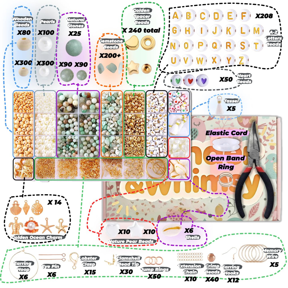 Jewelry Making Kit for Adults, 1920+ Pcs Natural Stone Beads for Bracelets Making, Includes Amazonite, Pearls, Irregular Stones & Letter Beads, DIY Crystal Bracelet Making Kit with Tools & Storage Box