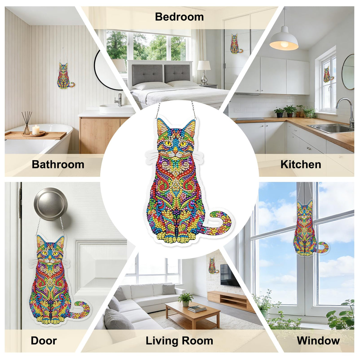 Mzoyell 5D Hanging Art Painting Kits for Adults, Cat Special Shape Diamond Art Kits, Crystal Rhinestones Diamond Art Painting, Home Wall Decoration