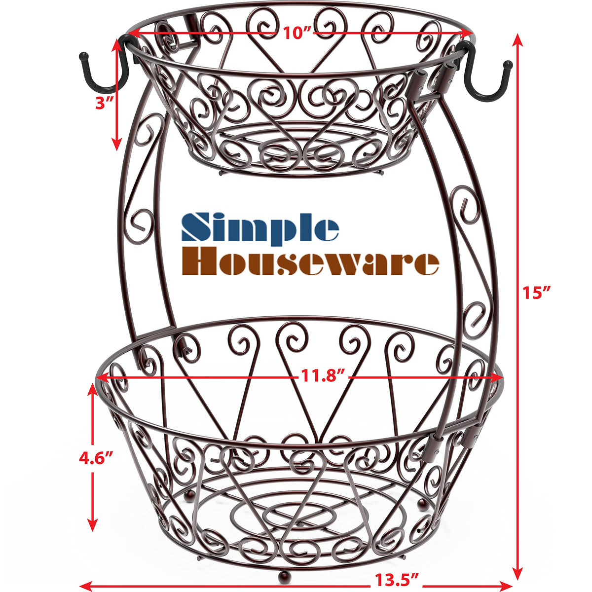 Simple Houseware 2-Tier Countertop Fruit Basket Bowl Storage, Bronze