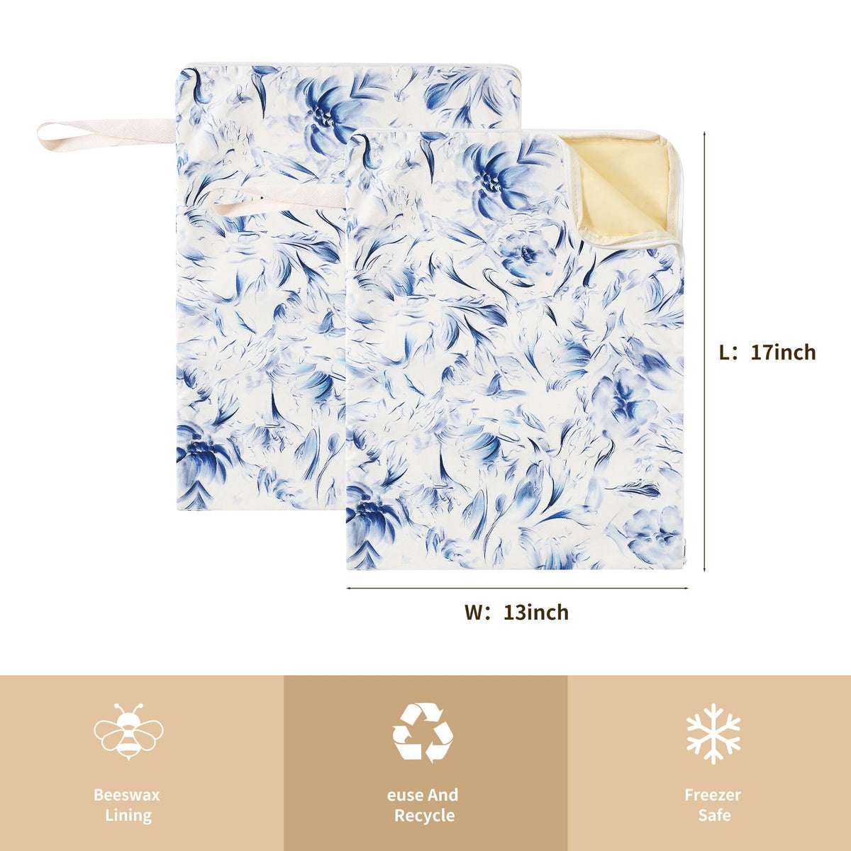 Wide Zipper Access Cotton &Beeswax Bags for Homemade Bread 2 Pack XL Reusable Beeswax Bread Bags for Homemade Bread Freezer Organic Cotton Food Storage Bags to Keep Fresh
