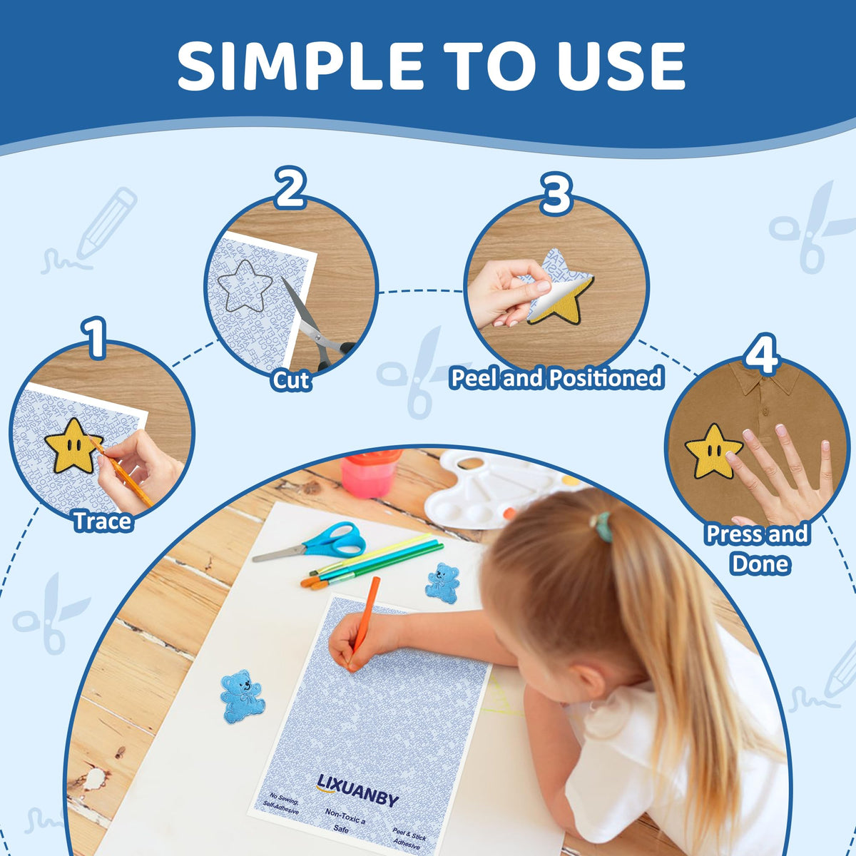 Patch Magic Adhesive, No Iron or Sew Required, Double-Sided Magic Patch Stickers Washable for Girl Guides and Boy Scouts Brownie, Clothing Patches, Fabric, Cut to Size