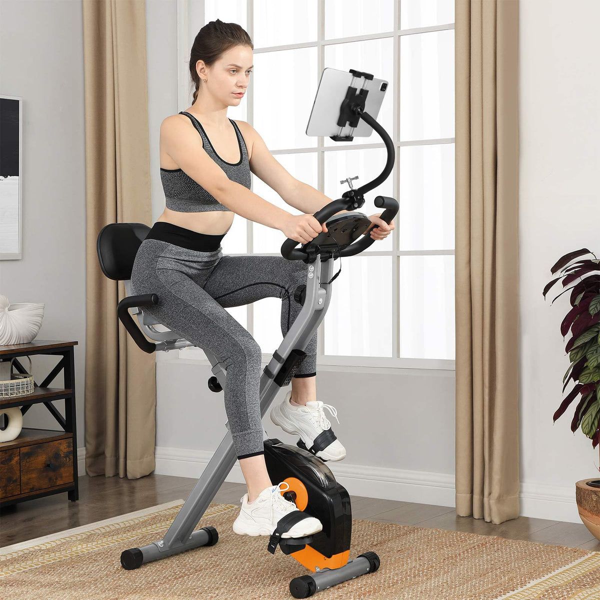 Mippko Tablet Holder for Treadmill/Elliptical/Spin Bike/Peloton/Indoor Cycle,Gooseneck Arm Super Crab Clamp Mount Compitable with 4.7~12.9" iPad/Nexus/LG G Pads/e-Reader/Switch/iPhone