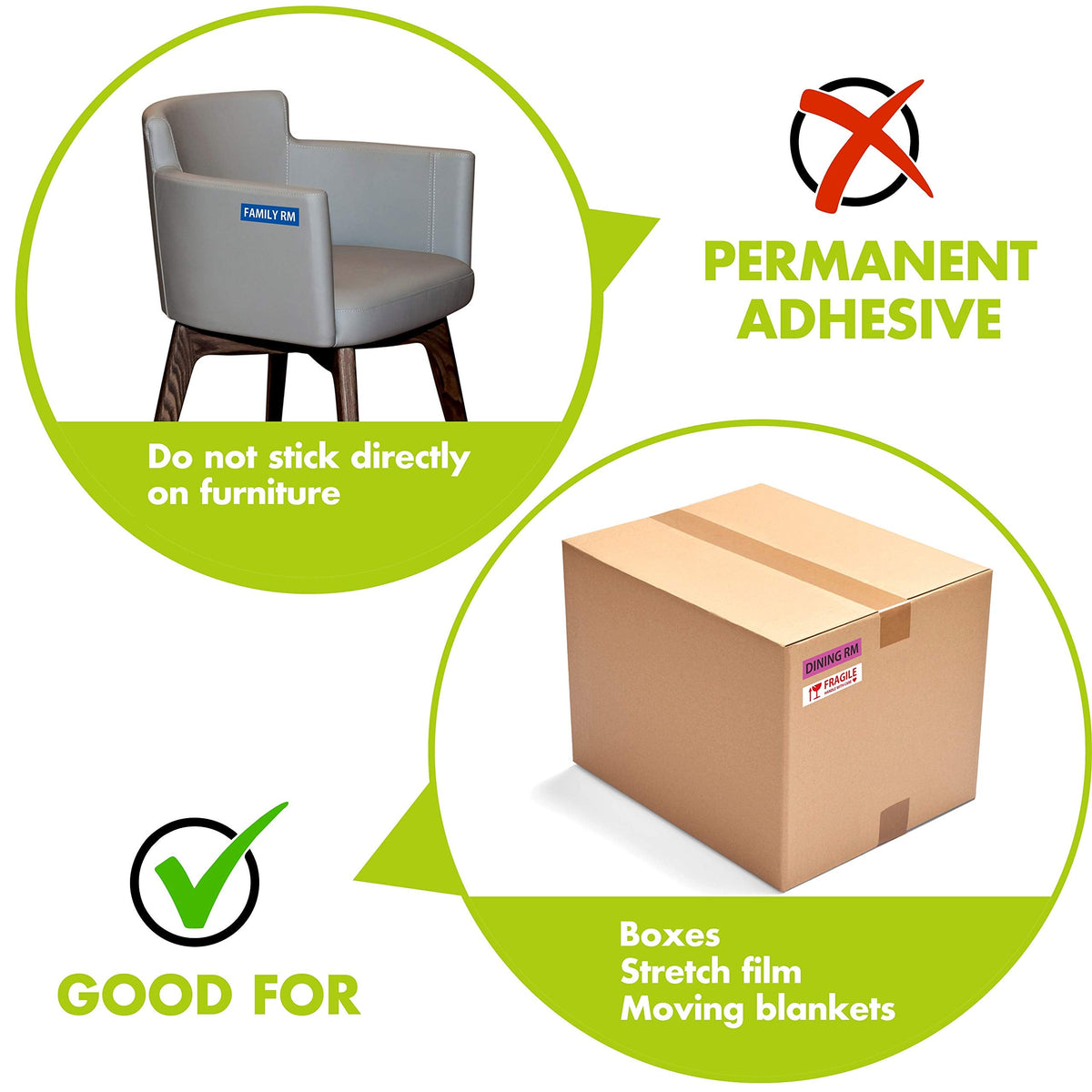 640 Pcs Removable Home Moving Labels 15 Pre-Printed Color-Coded Plus 1 Customizable Blank (Each Measures 4" x 1")
