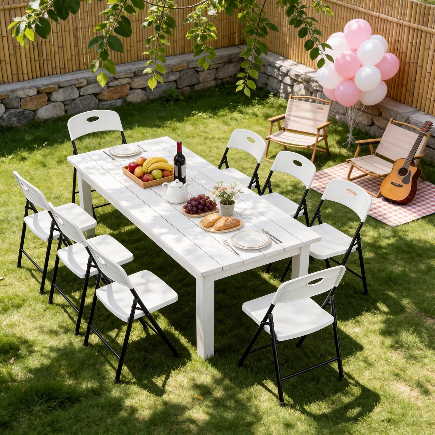 MAKE CHANGES Folding Chairs 12 Pack, Outdoor Folding Chairs for Outside Indoor, Portable 350 lbs Capacity Heavy Duty Plastic Metal Foldable Chairs Commercial Seating for Picnic, Party, Patio, White