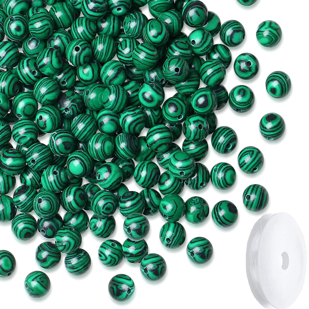 NUKAYAI Natural Malachite Beads 100Pcs 8mm Crystal Beads Loose DIY Round Green Stone Bead for Bracelet Necklace Earrings Making