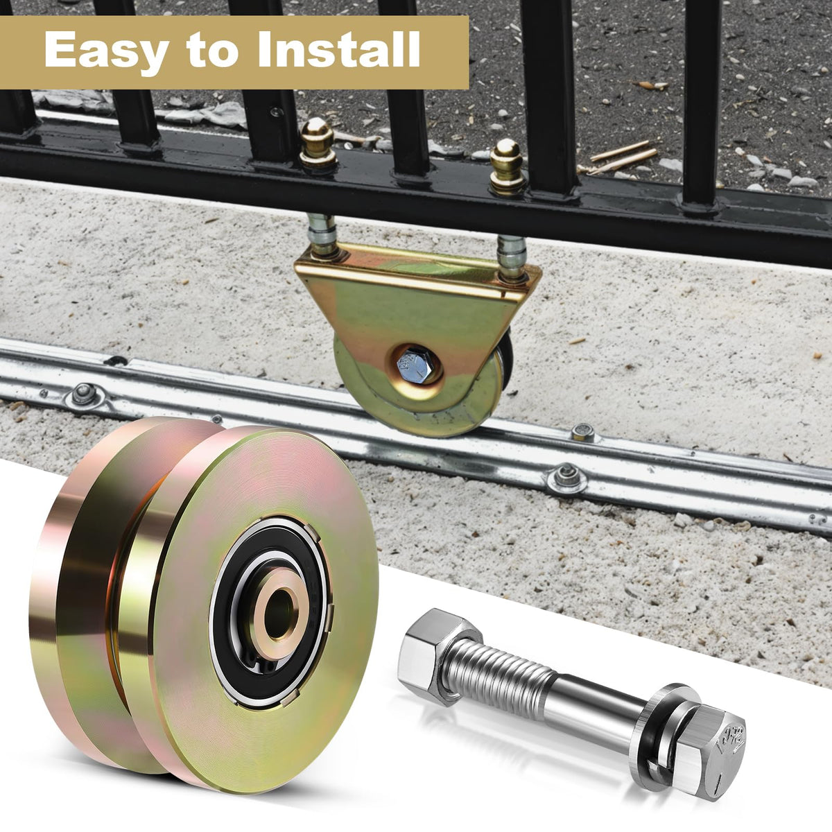 Soiiw 4" V Groove Sliding Gate Rollers 2 PCS Heavy Duty Solid Carbon Steel 4" Dia 1-3/4" Width Double-Sealed Bearing Gate Wheels, 3000 LBS Load Capacity for Driveway Fence & Industrial Sliding Gates