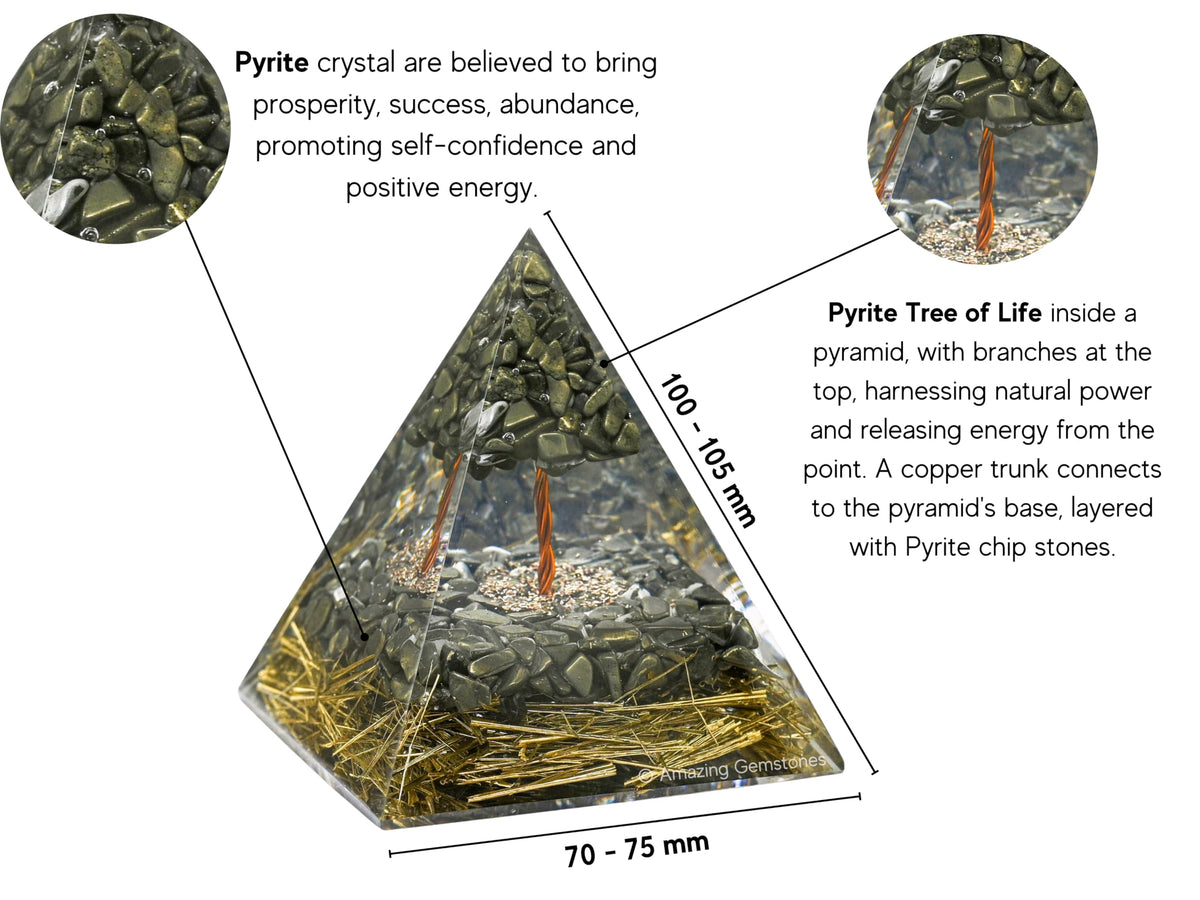 Amazing Gemstone Organite Orgone Pyramid Extra Large 105 MM - Orgone Energy Pyramid with Pyrite Crystals and Healing Stone - Orgonite Pyramids Crystals and Positive Energy