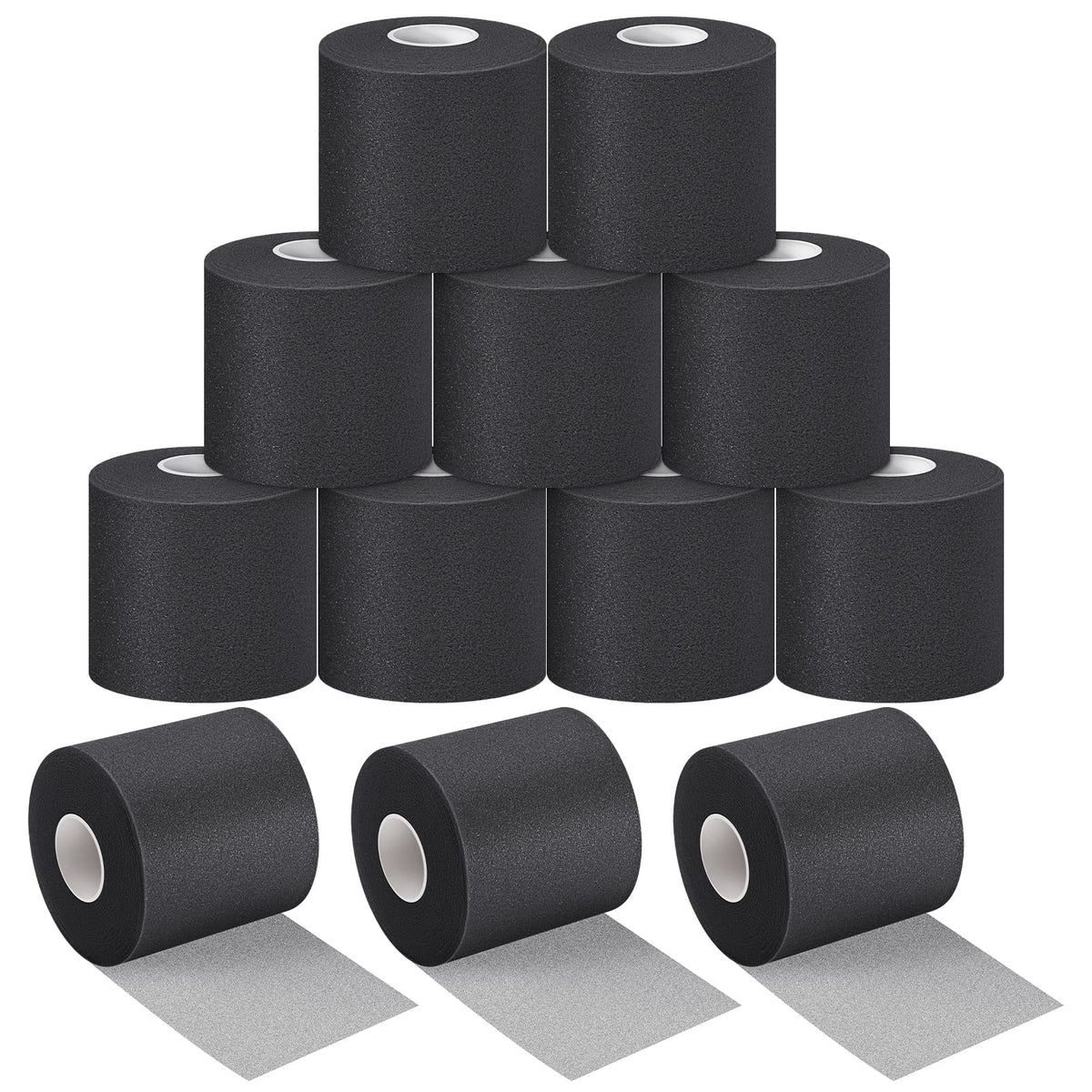Nuanchu 12 Pcs Pre Wrap Athletic Tape, 2.75inch x 30 Yards Foam Sport Underwrap Tapes Prewrap Tape for Hair Wrists Hands Ankles Knees Women Man Hiking Running(Black)
