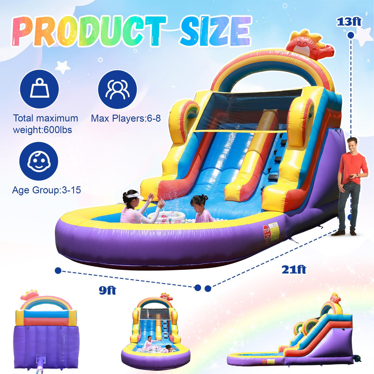 21FT(L) Commercial Grade Inflatable Water Slide for Kids Adults with Giant Pool(UL Blower),100% PVC Adult Water Slide for Backyard Party Outdoor Indoor, Rental,Wet Dry Use 21 * 9 * 13FT