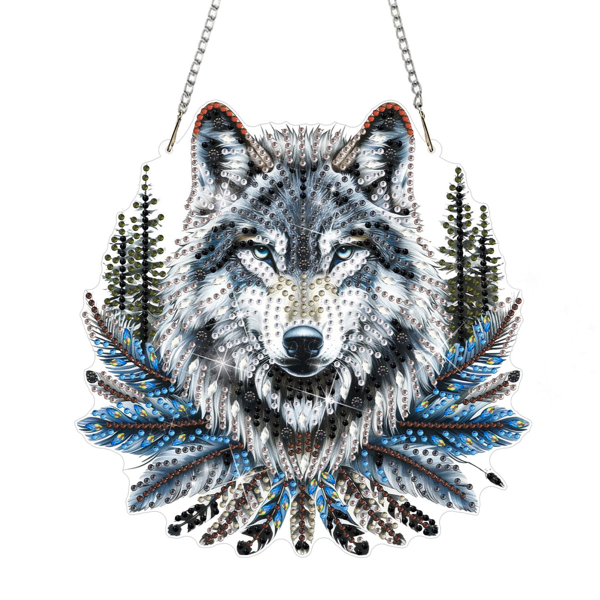 DOMROM Diamond Art Hanging Kits for Adults, Wolf Special Shaped Diamond Painting, Gem Art Suncatchers Ornament, Rhinestone Decor for Home Garden Window Wall Decor