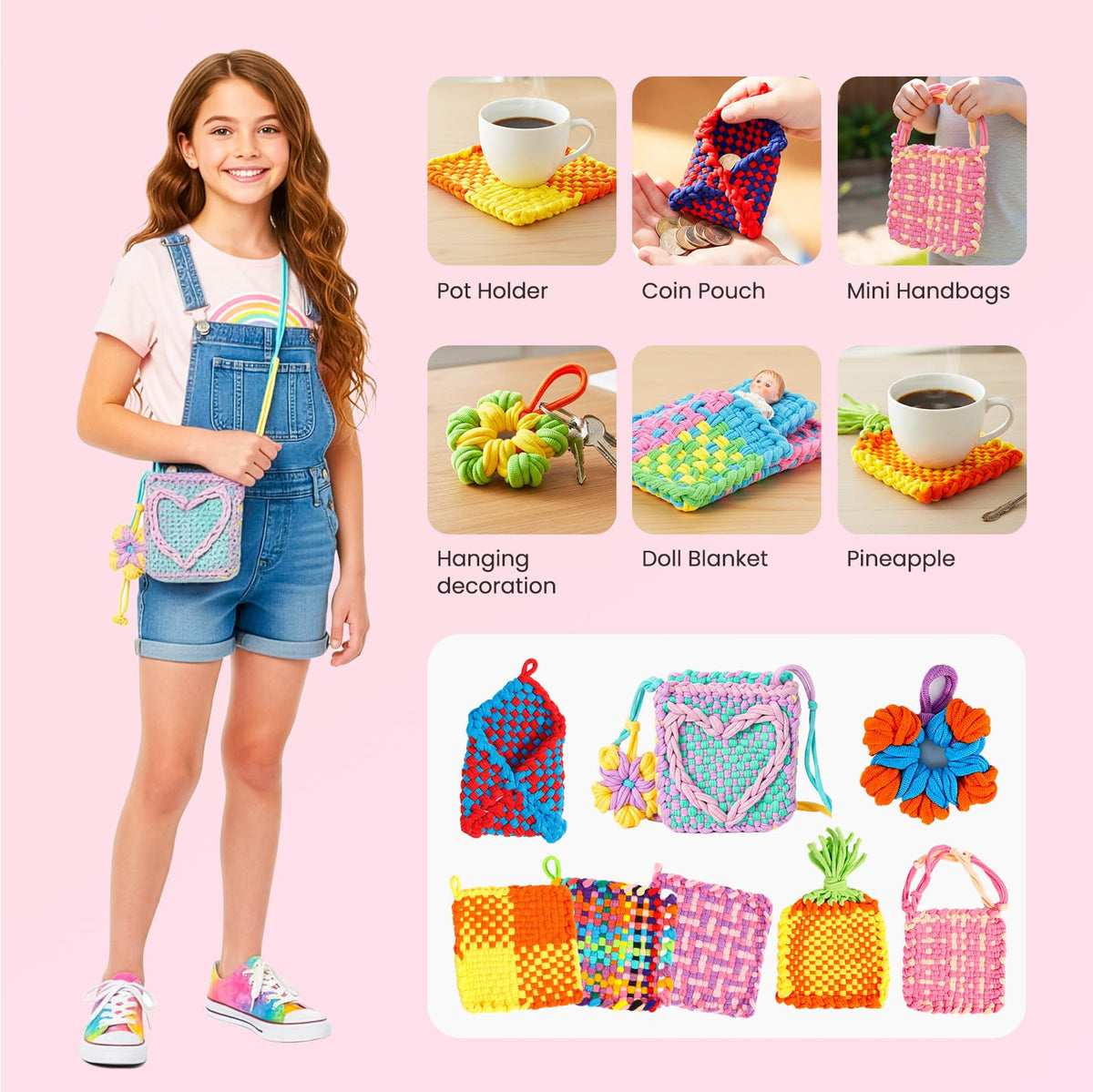 PP OPOUNT Weaving Loom for Kids & Adults, 432 Craft Loops Easy Pot Holder Loom Kit for Girls Ages 6 7 8 9 10 11 12, DIY Arts and Craft Projects for Beginners Making Potholders, Ideal Gifts for Kids