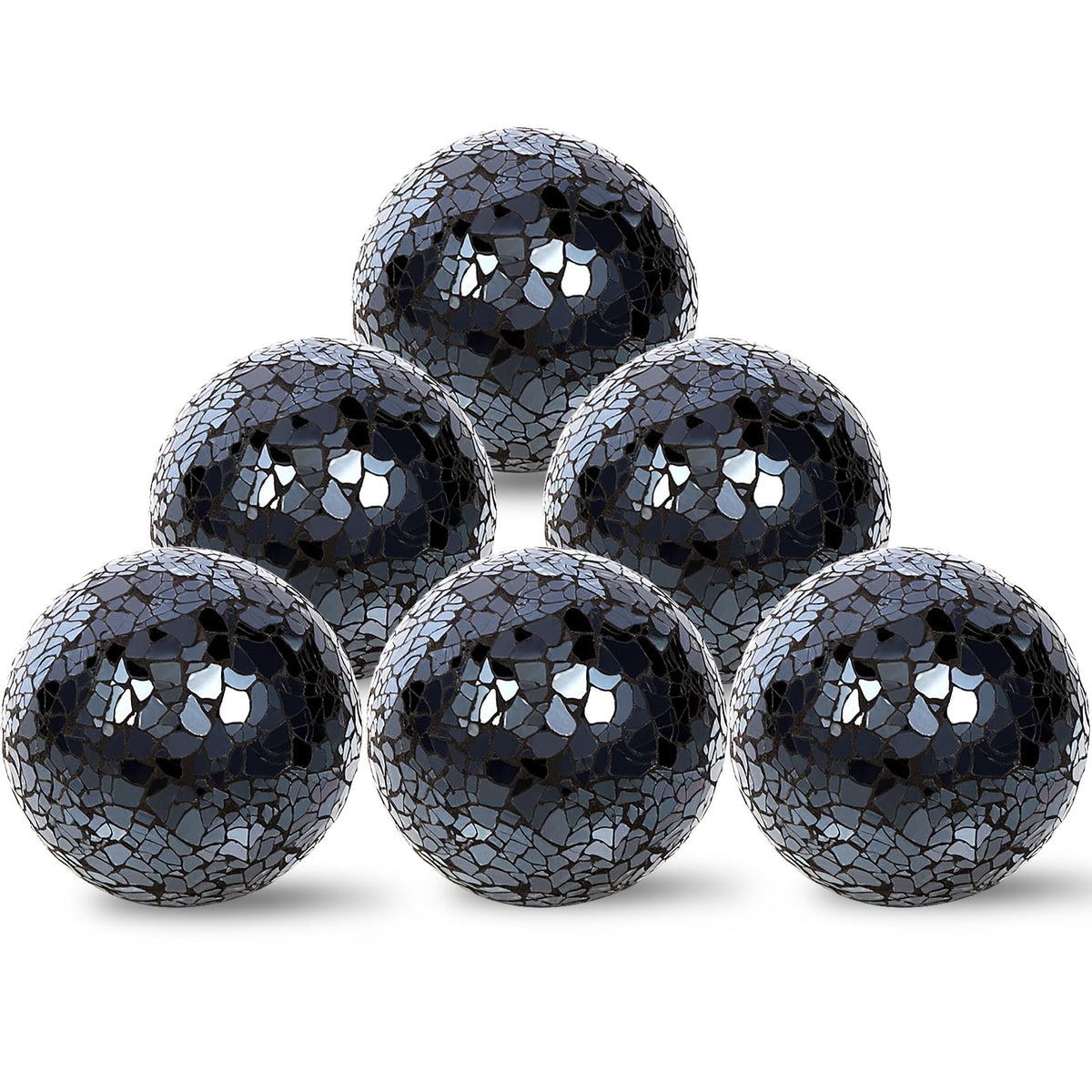 Hiziwimi 6Pcs Decorative Ball for Bowls, 8cm/3.15inch Mosaic Glass Centerpiece Decoration Balls Mirror Glass Ball Fillers for Home Decor Dining Tables Wedding Party (Black)