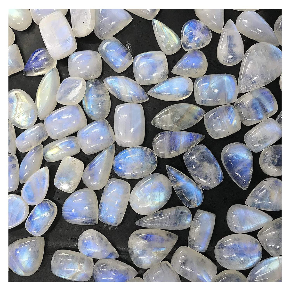 GEMKORA (4 to 5pcs) Natural Rainbow Moonstone Gemstone Wholesale Cabochons Lot, Jewelry Making Loose Gemstone, Polished Decor, DIY, Wire Wrapping, Reiki, Wikka, Healing Crystals, Bulk Gemstone