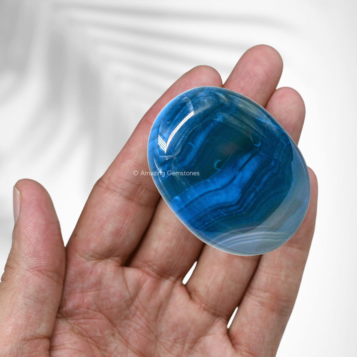 Amazing Gemstone Blue Onyx Crystals and Healing Stones - Large Palm Stone Crystals Piedra - Crystal for Good Luck, Balanced Positive Energy, Meditation - Unique Stocking Stuffers Gifts for Women, Men