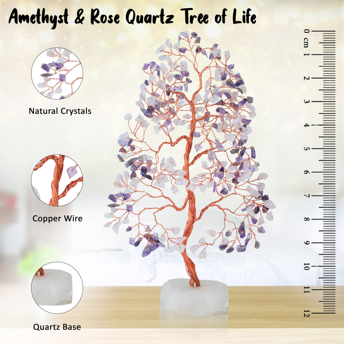 Crocon® Amethyst & Rose Quartz Crystals Tree Home Decor, Birthday Gifts for Women, Sister Gemstone Gift for Her Money Tree Crystals & Healing Stones House Warming Gift New Home, Purple Decor Present