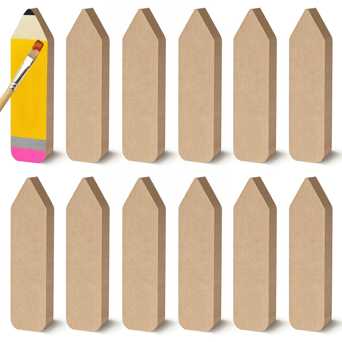 12 Pcs Pencil Shaped Wooden Cutouts Unfinished Pencil Shaped Table Signs Back to School Table Decor for First Day of School Classroom Office Party Decor DIY Art Craft, 4.7 Inches