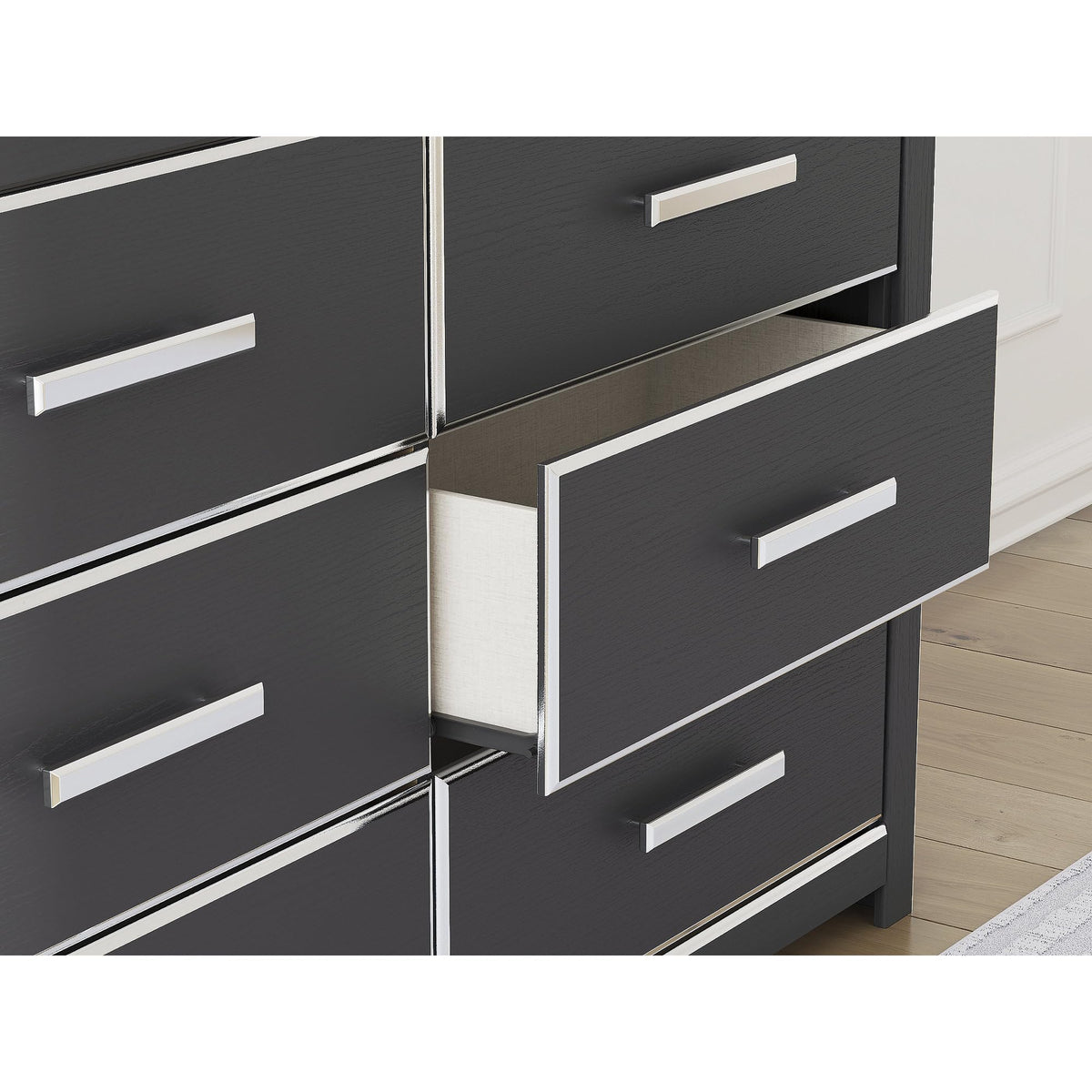 Signature Design by Ashley Ravalori Contemporary 6-Drawer Dresser with Wood Finish, Black
