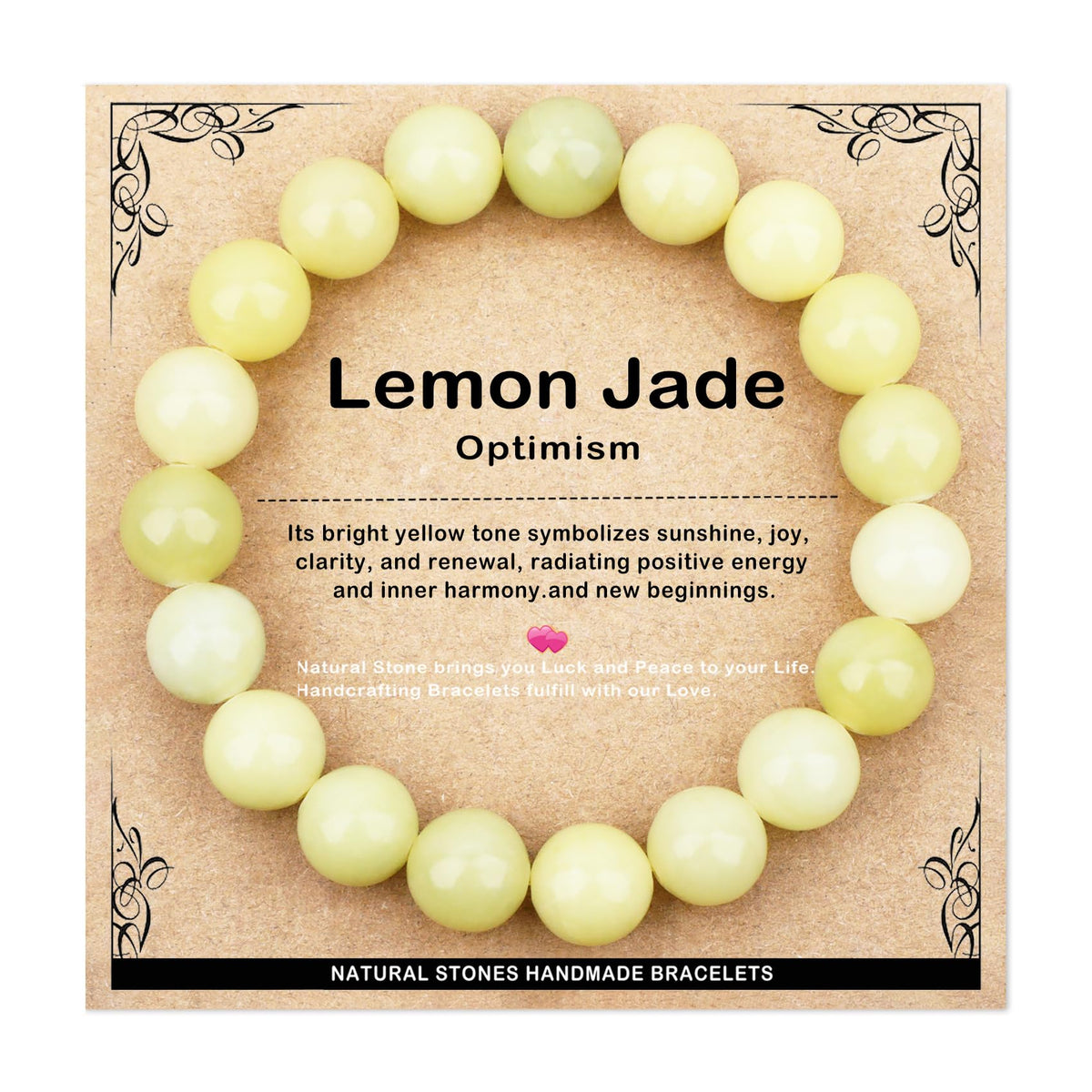 AD Beads 10mm Handmade Lemon Jade Elastic Bracelet – Natural Gemstone for optimism – Meditation, Yoga, Healing and Energy Gift for Men Women