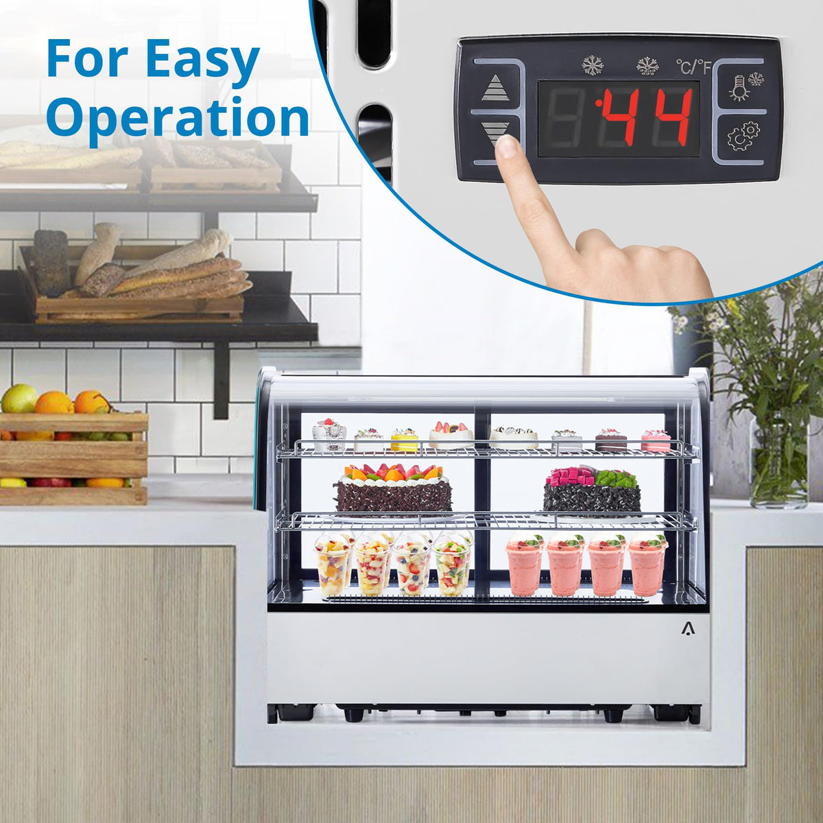 Display Refrigerator, 4.2 cu. ft. 160 Liter Commercial Cake Display Refrigerator with LED Lights, Air Cooling and Auto Defrost, Countertop Refrigerator for Bakeries, Cafes and Restaurants, Black